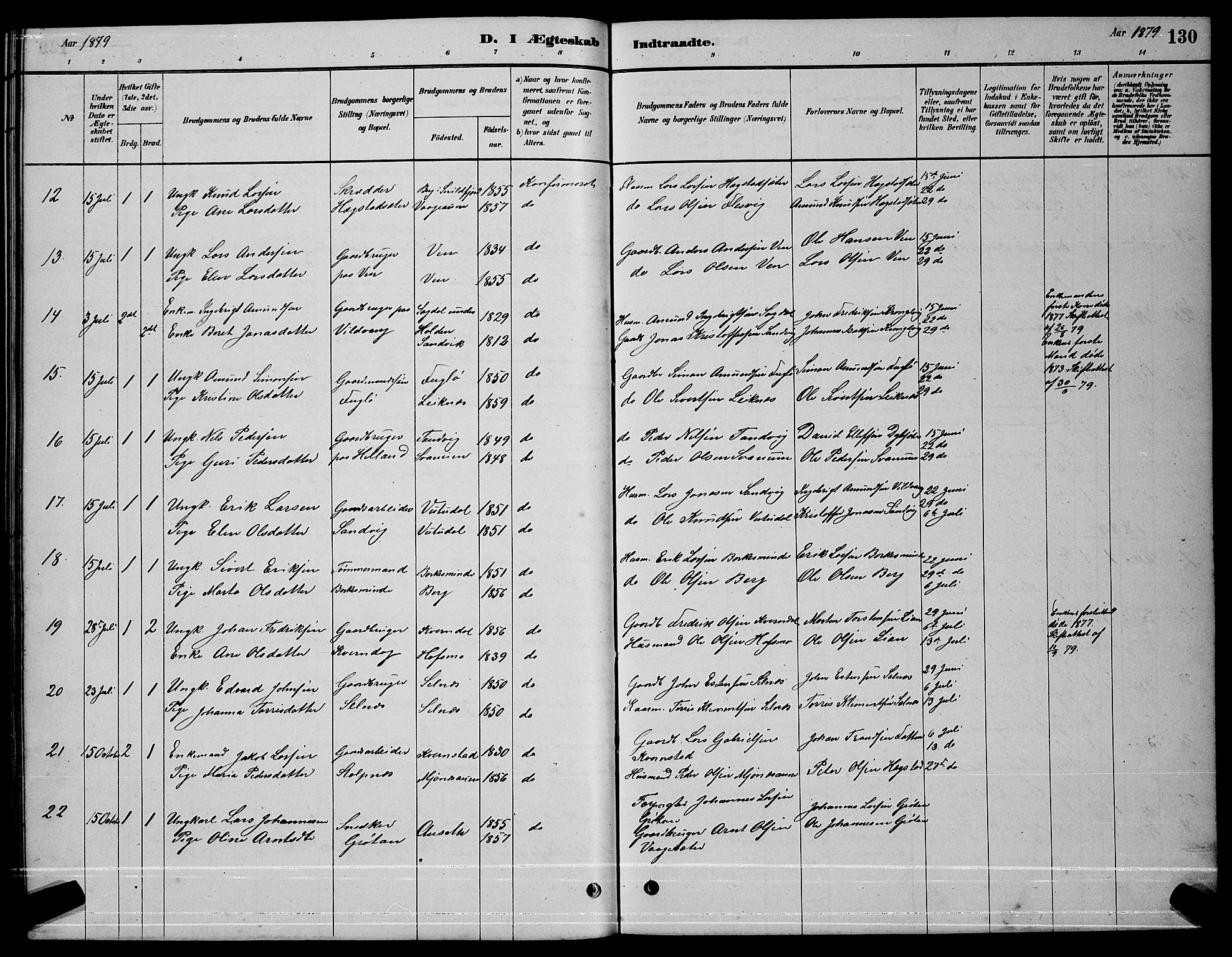 Ministerialprotokoller, klokkerbøker og fødselsregistre - Sør-Trøndelag, AV/SAT-A-1456/630/L0504: Parish register (copy) no. 630C02, 1879-1898, p. 130