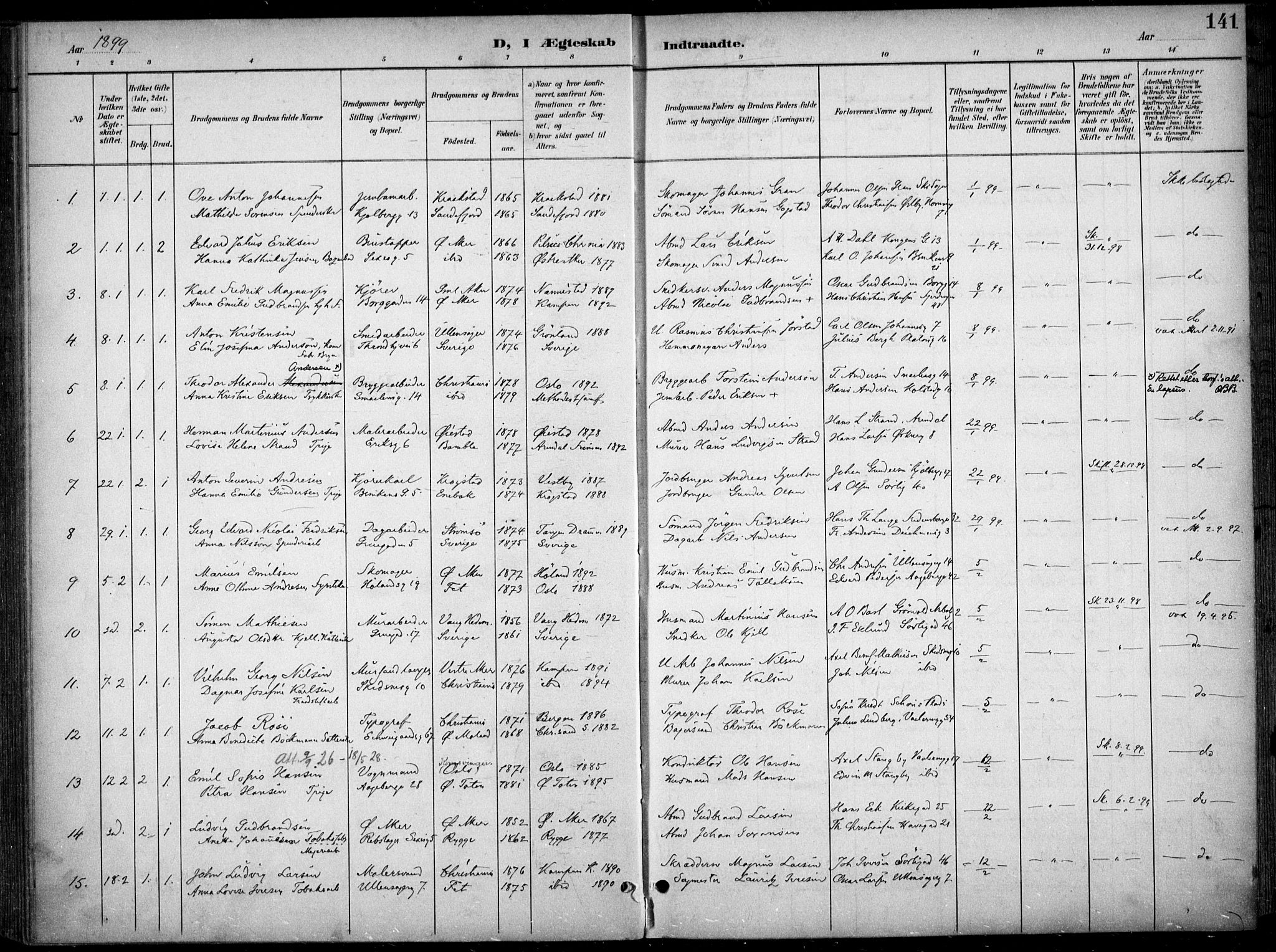Kampen prestekontor Kirkebøker, SAO/A-10853/F/Fa/L0009: Parish register (official) no. I 9, 1899-1911, p. 141