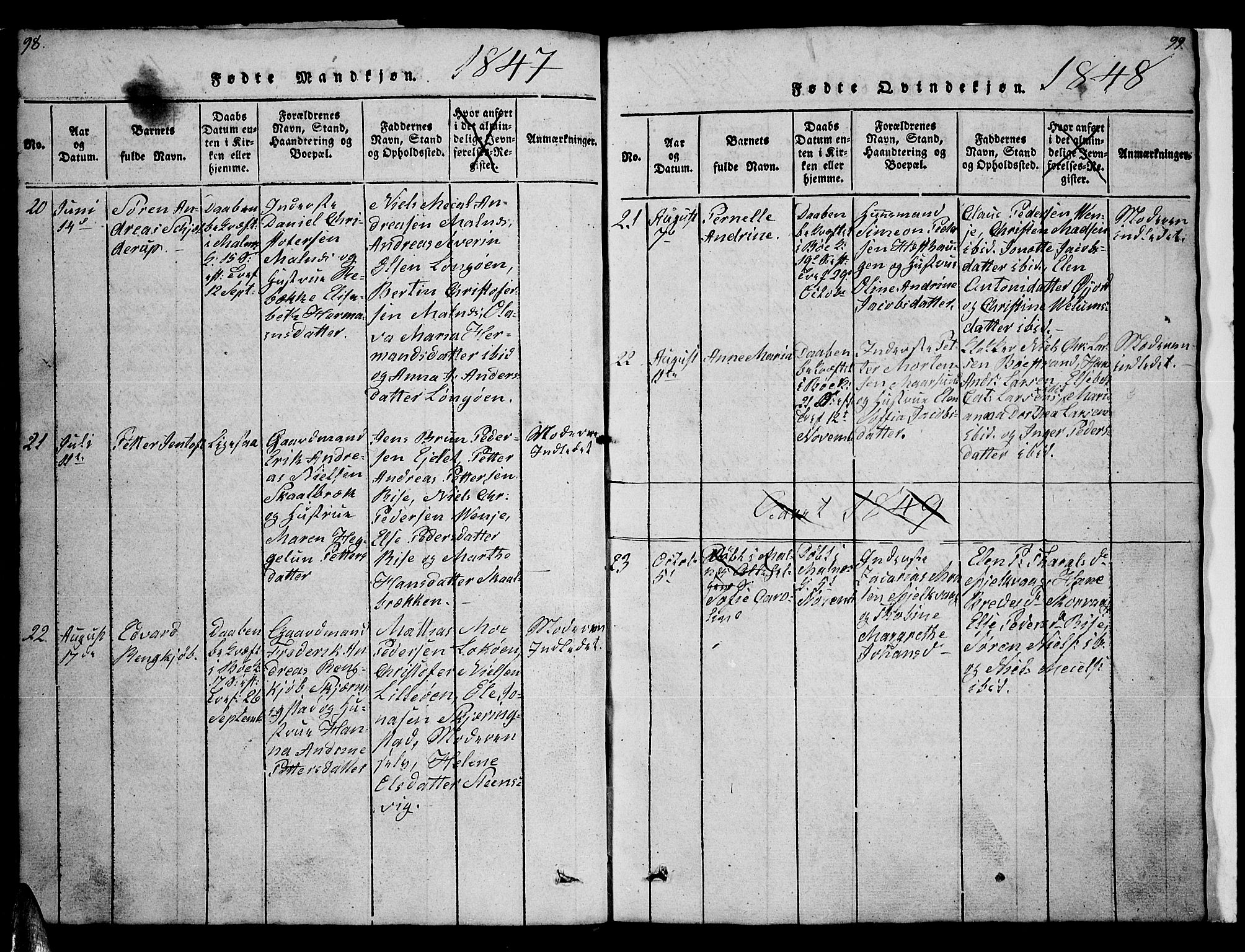 Ministerialprotokoller, klokkerbøker og fødselsregistre - Nordland, AV/SAT-A-1459/891/L1312: Parish register (copy) no. 891C01, 1820-1856, p. 98-99