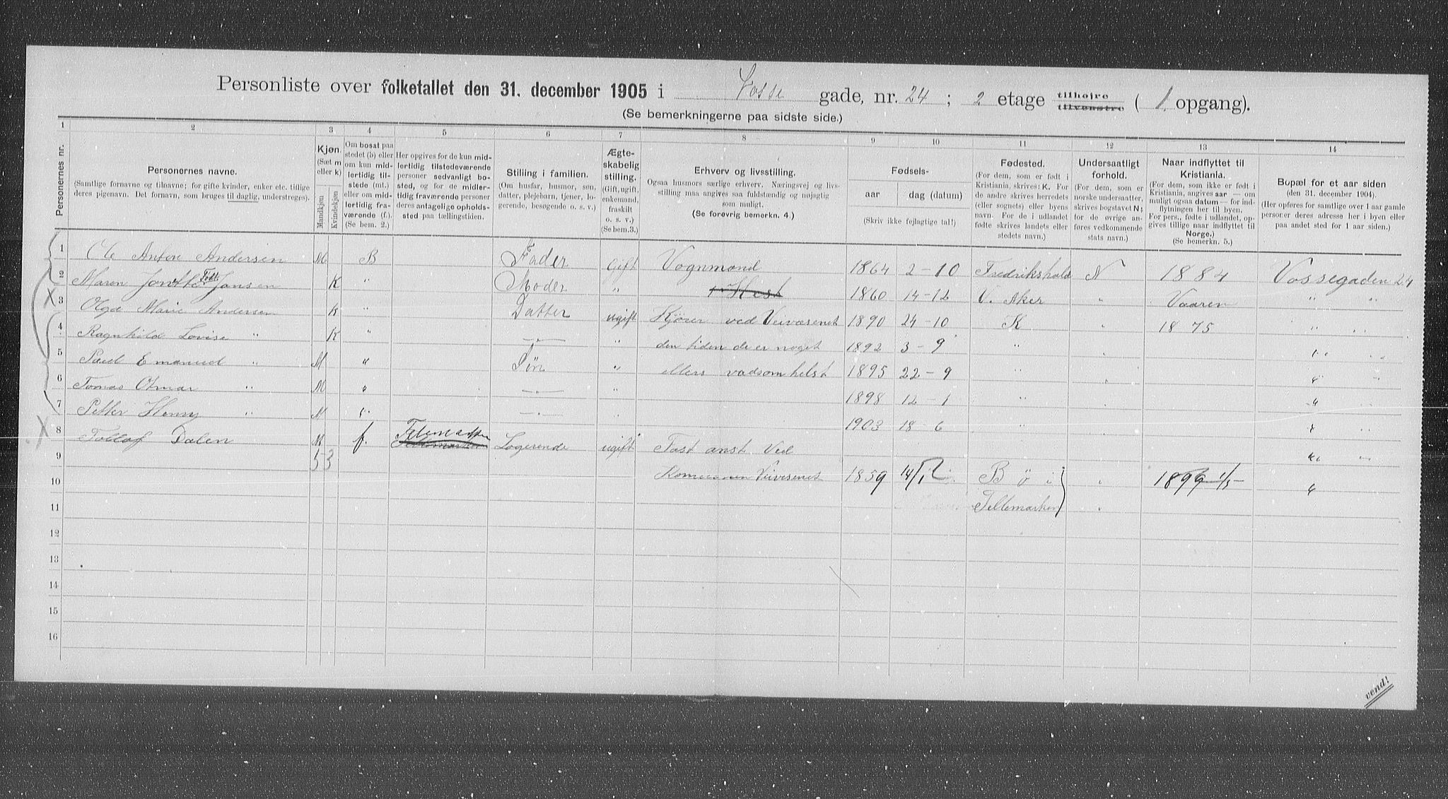 OBA, Municipal Census 1905 for Kristiania, 1905, p. 66164