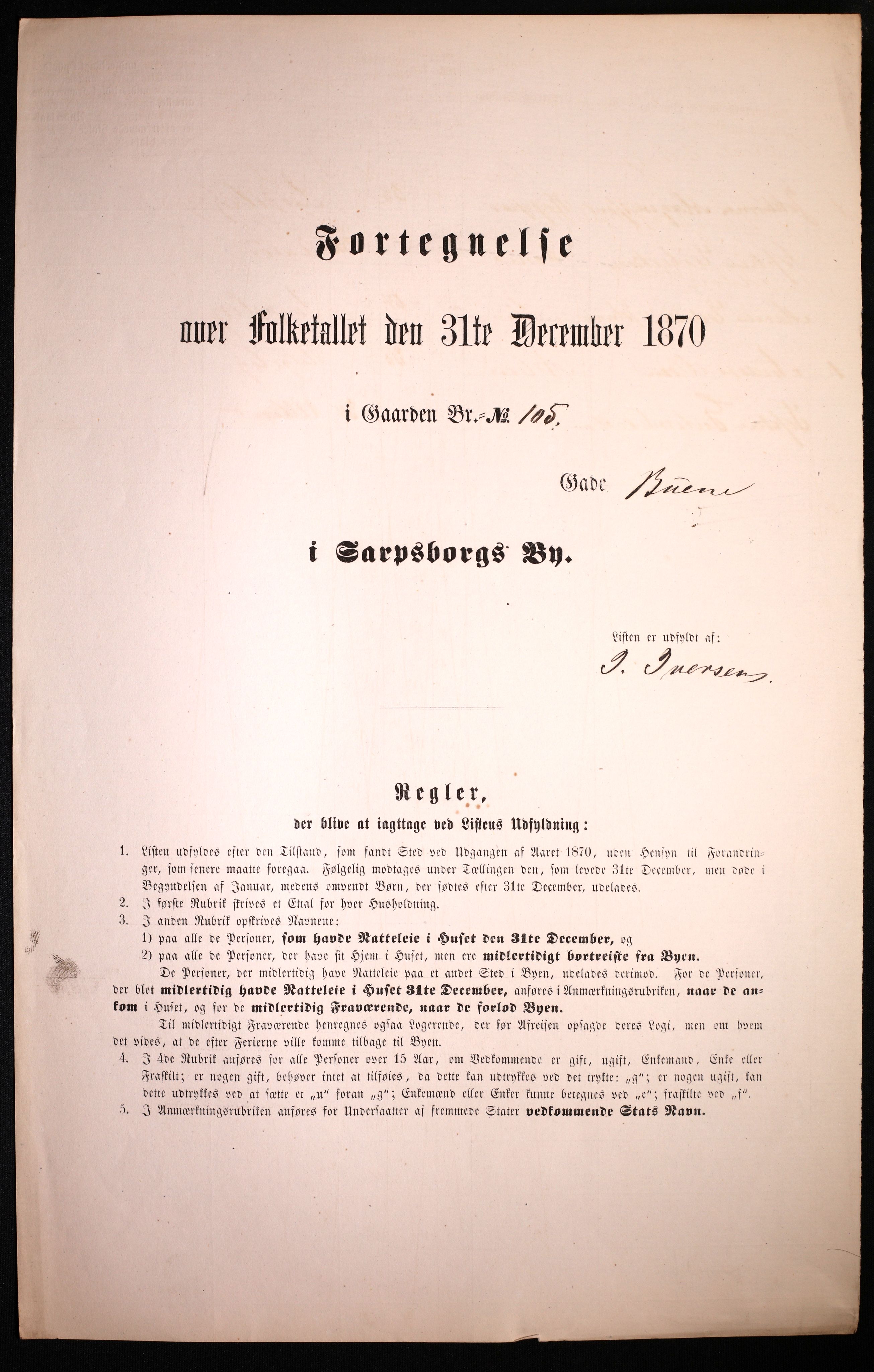 RA, 1870 census for 0102 Sarpsborg, 1870, p. 411