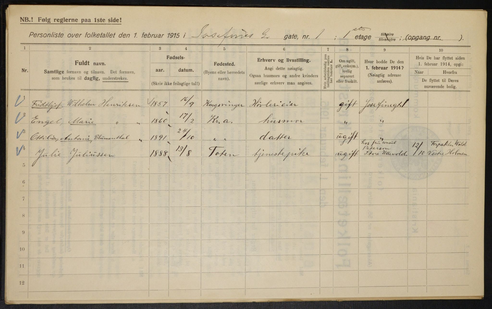 OBA, Municipal Census 1915 for Kristiania, 1915, p. 46871