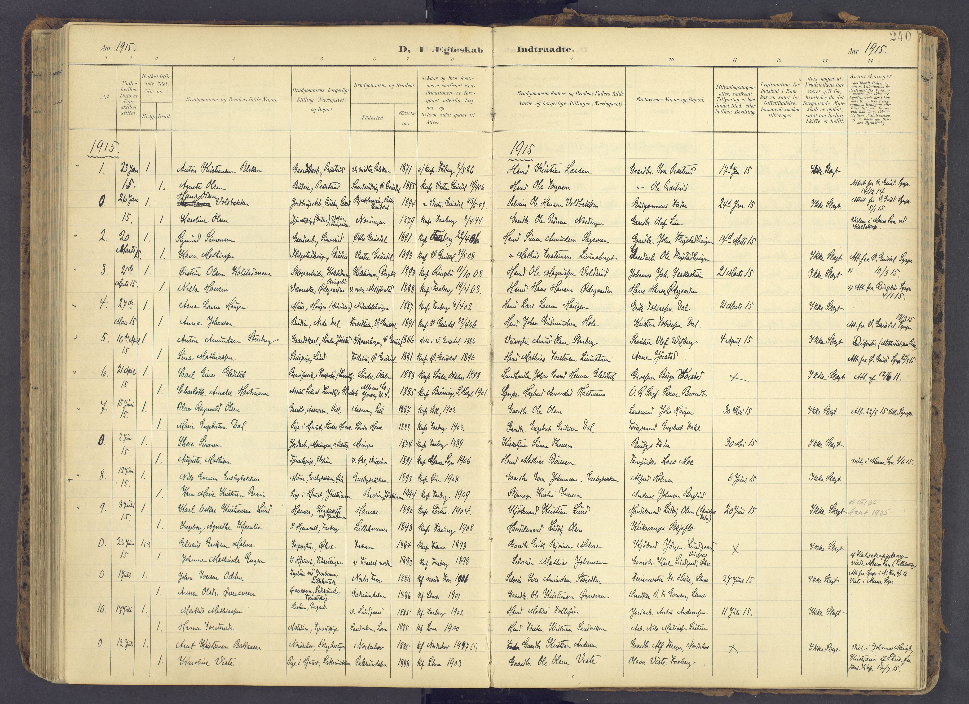 Fåberg prestekontor, SAH/PREST-086/H/Ha/Haa/L0012: Parish register (official) no. 12, 1899-1915, p. 240