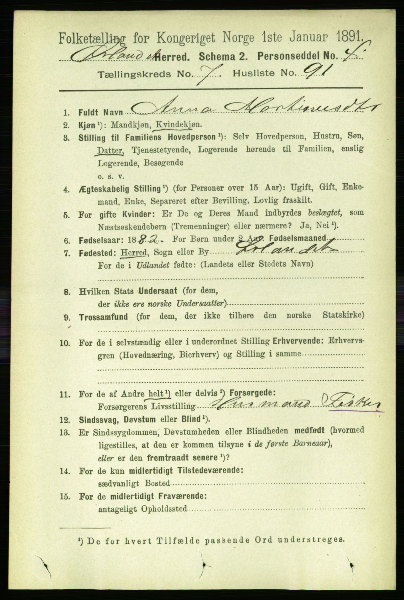 RA, 1891 census for 1621 Ørland, 1891, p. 3020