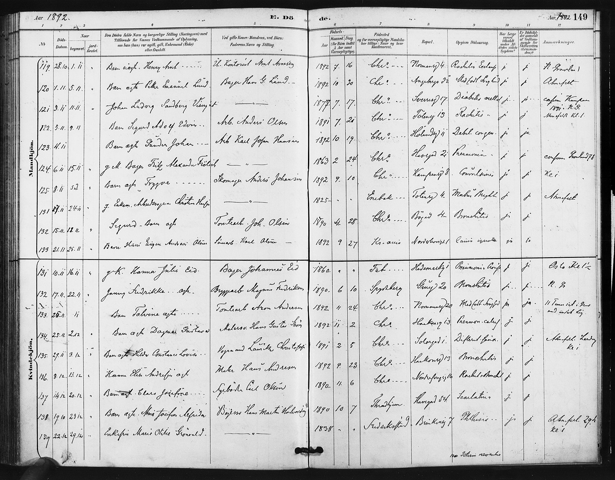 Kampen prestekontor Kirkebøker, AV/SAO-A-10853/F/Fa/L0006: Parish register (official) no. I 6, 1889-1896, p. 149