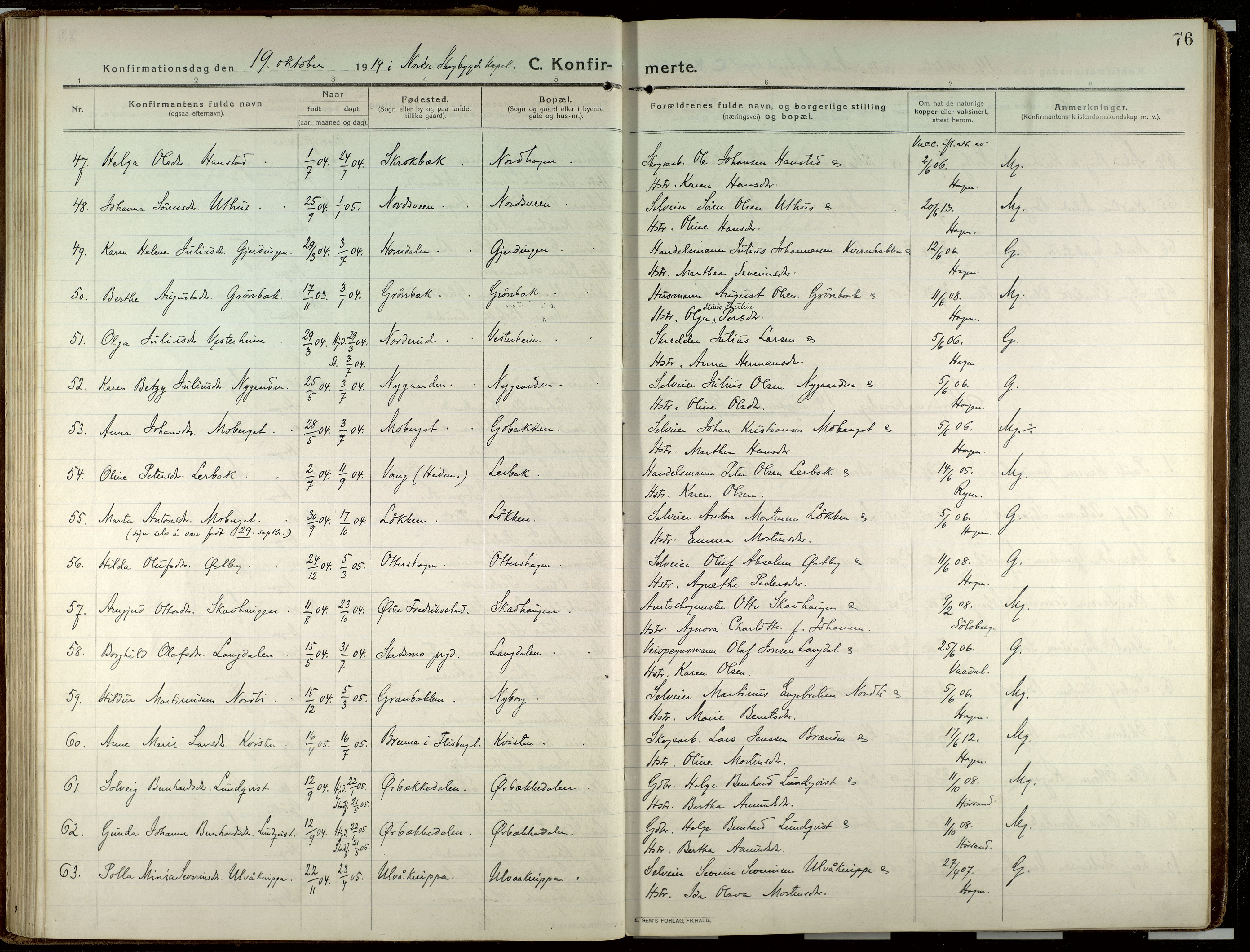 Elverum prestekontor, AV/SAH-PREST-044/H/Ha/Haa/L0023: Parish register (official) no. 23, 1914-1929, p. 76