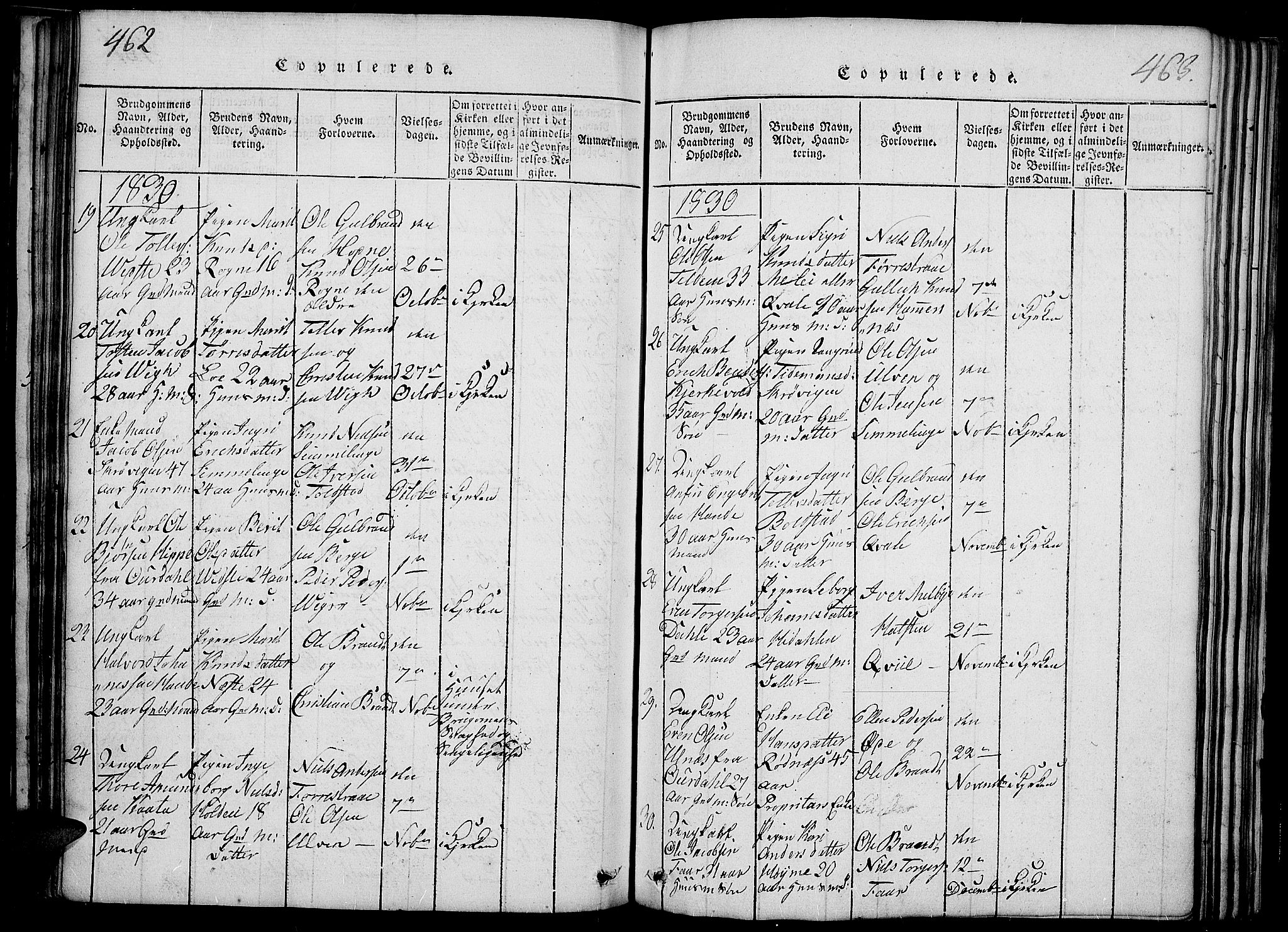 Slidre prestekontor, SAH/PREST-134/H/Ha/Haa/L0002: Parish register (official) no. 2, 1814-1830, p. 462-463