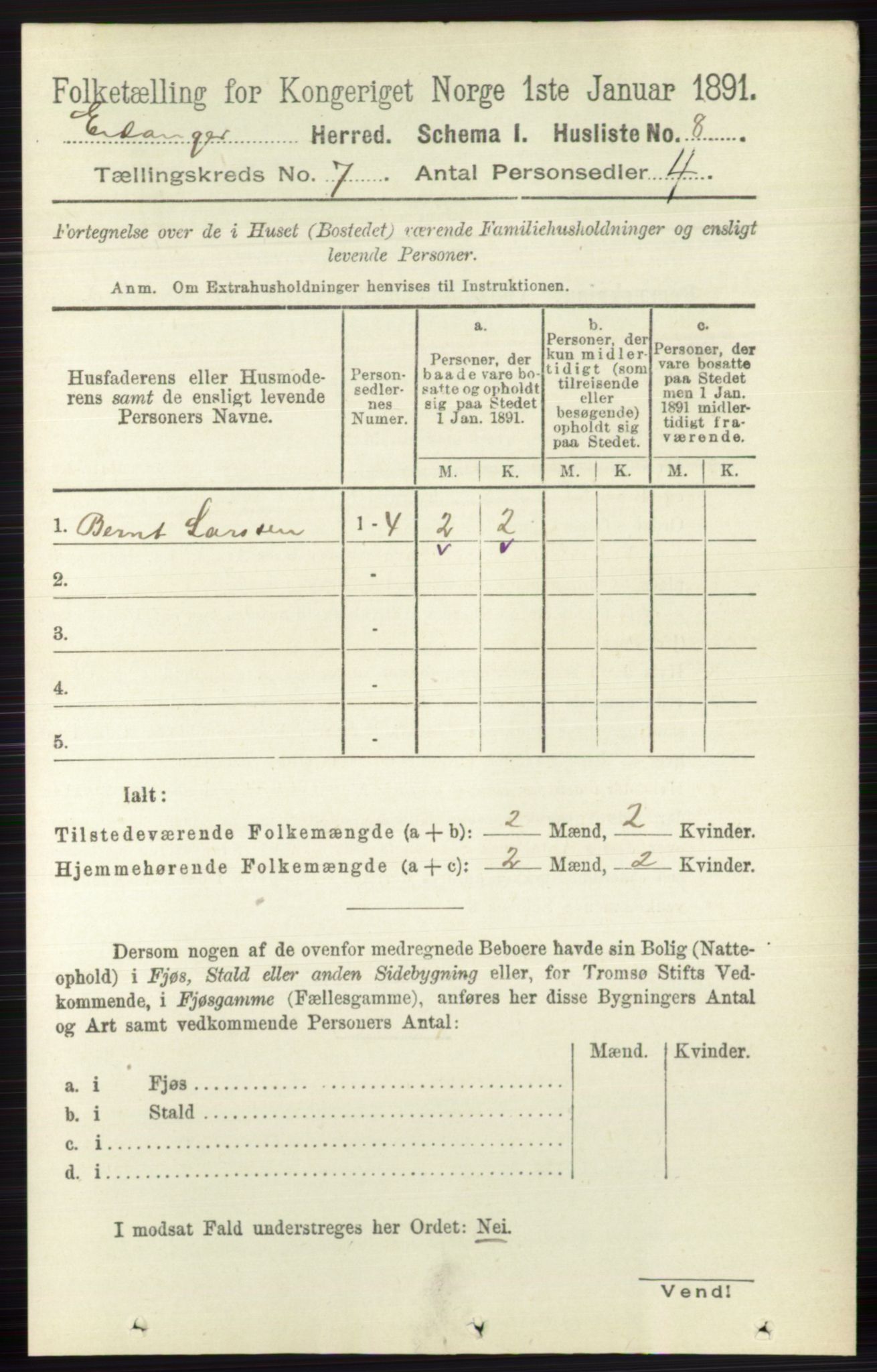 RA, 1891 census for 0813 Eidanger, 1891, p. 2734