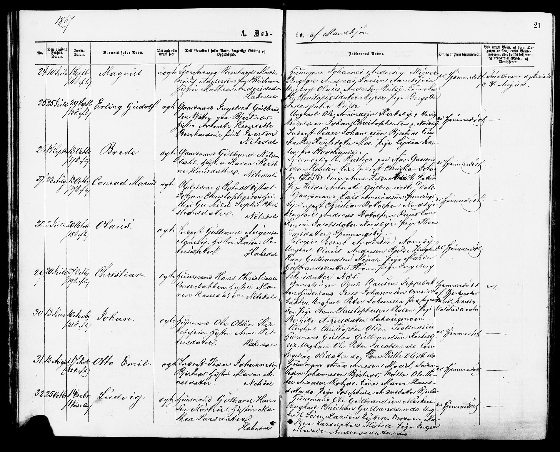 Nittedal prestekontor Kirkebøker, AV/SAO-A-10365a/F/Fa/L0006: Parish register (official) no. I 6, 1863-1878, p. 21