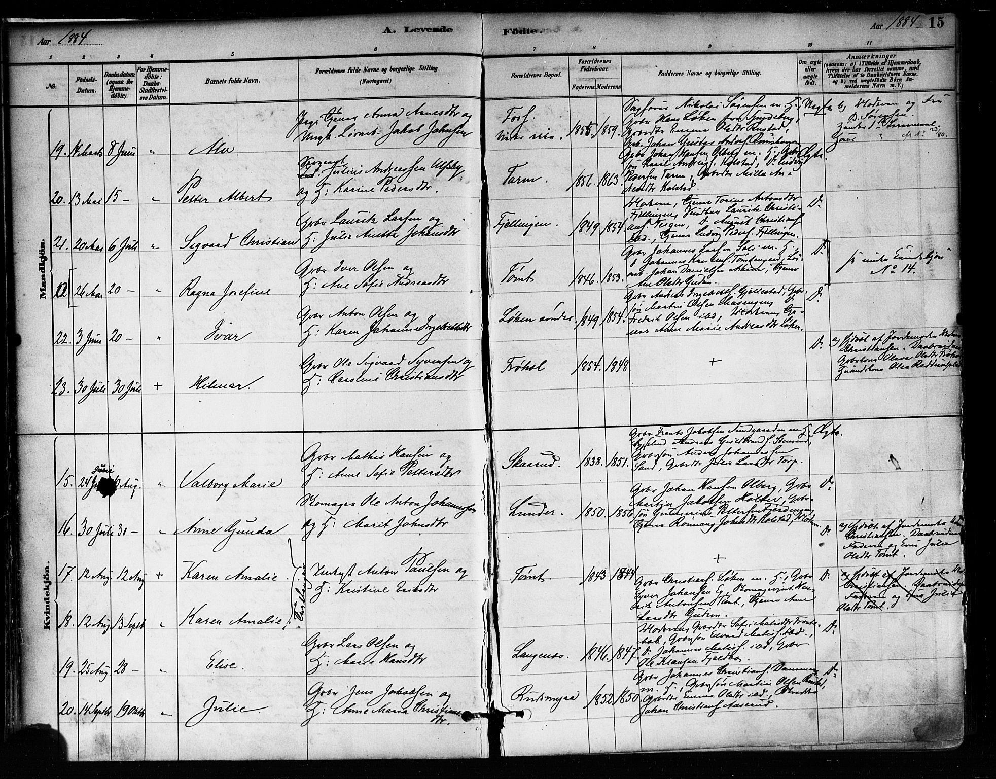 Askim prestekontor Kirkebøker, AV/SAO-A-10900/F/Fa/L0007: Parish register (official) no. 7, 1882-1897, p. 15