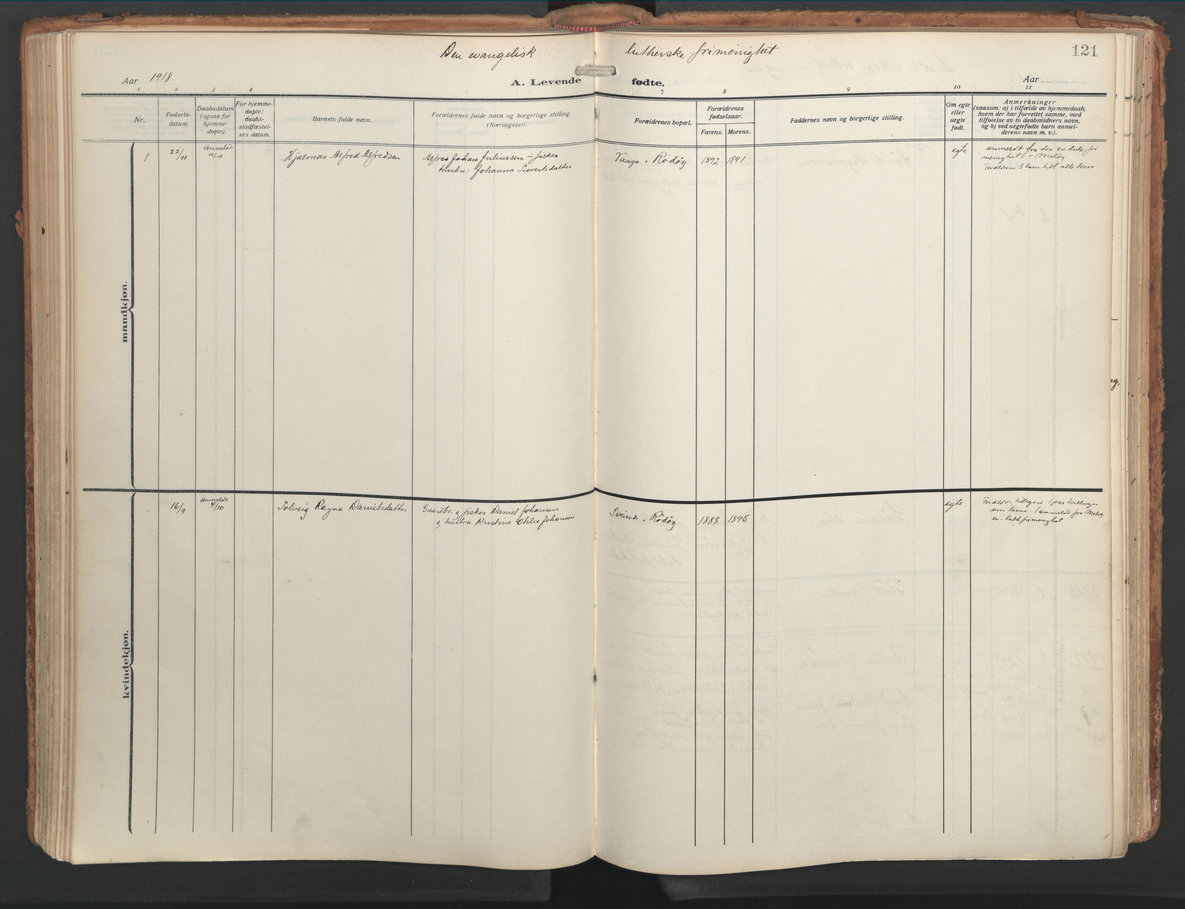 Ministerialprotokoller, klokkerbøker og fødselsregistre - Nordland, SAT/A-1459/841/L0614: Parish register (official) no. 841A17, 1911-1925, p. 121
