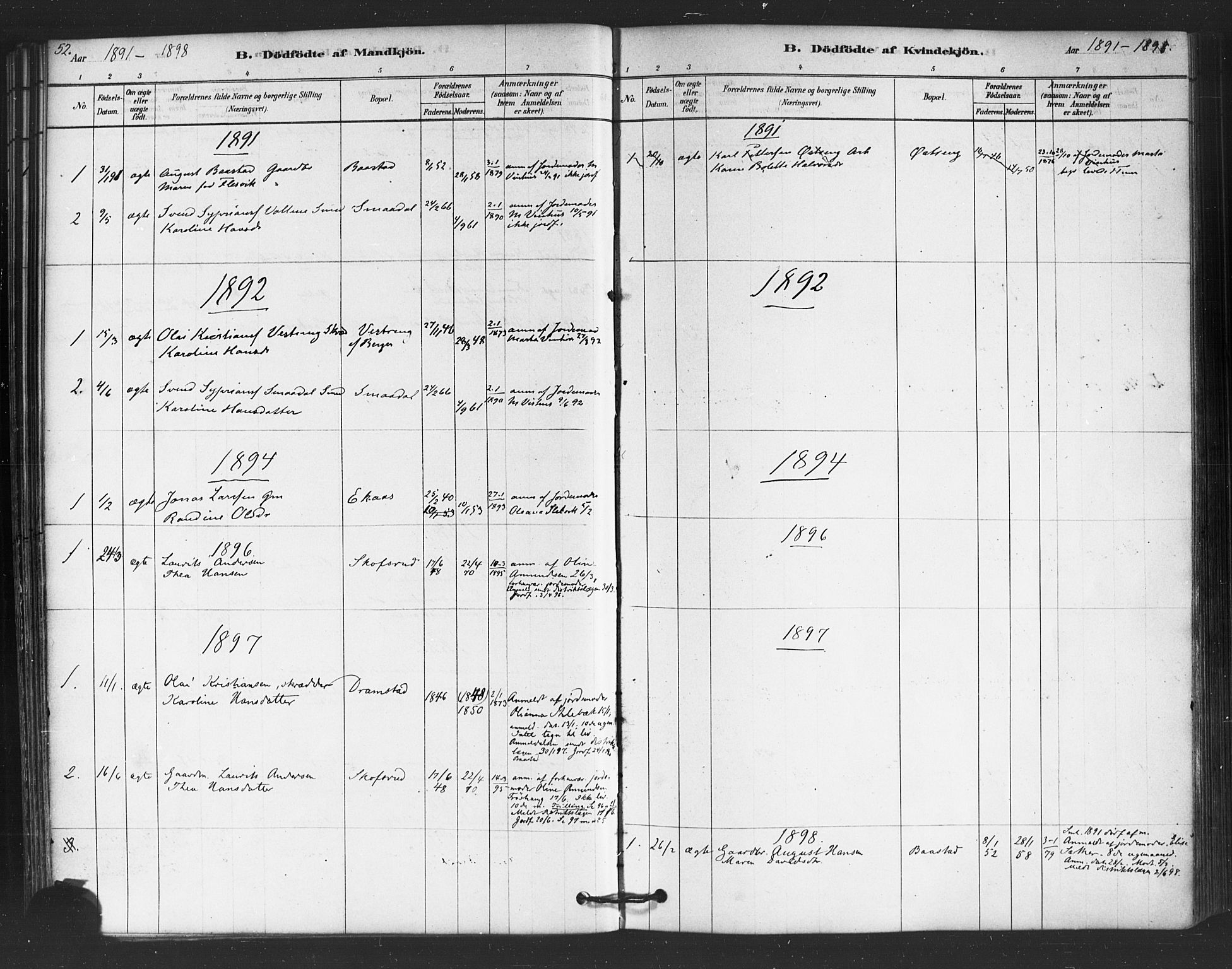 Trøgstad prestekontor Kirkebøker, SAO/A-10925/F/Fb/L0001: Parish register (official) no. II 1, 1878-1902, p. 52