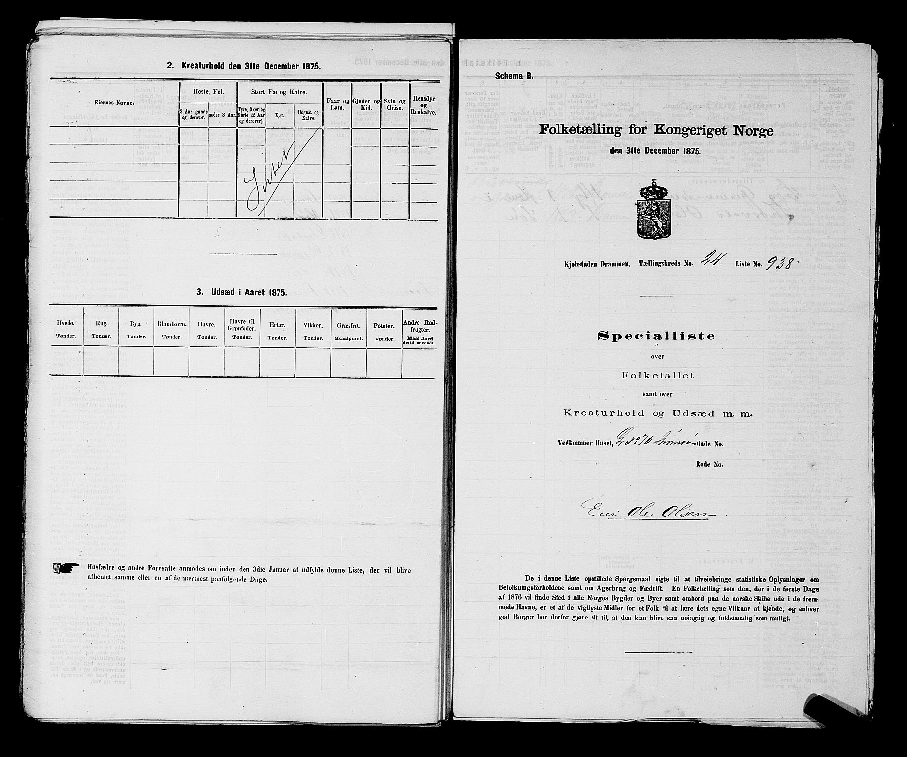 SAKO, 1875 census for 0602 Drammen, 1875, p. 2537