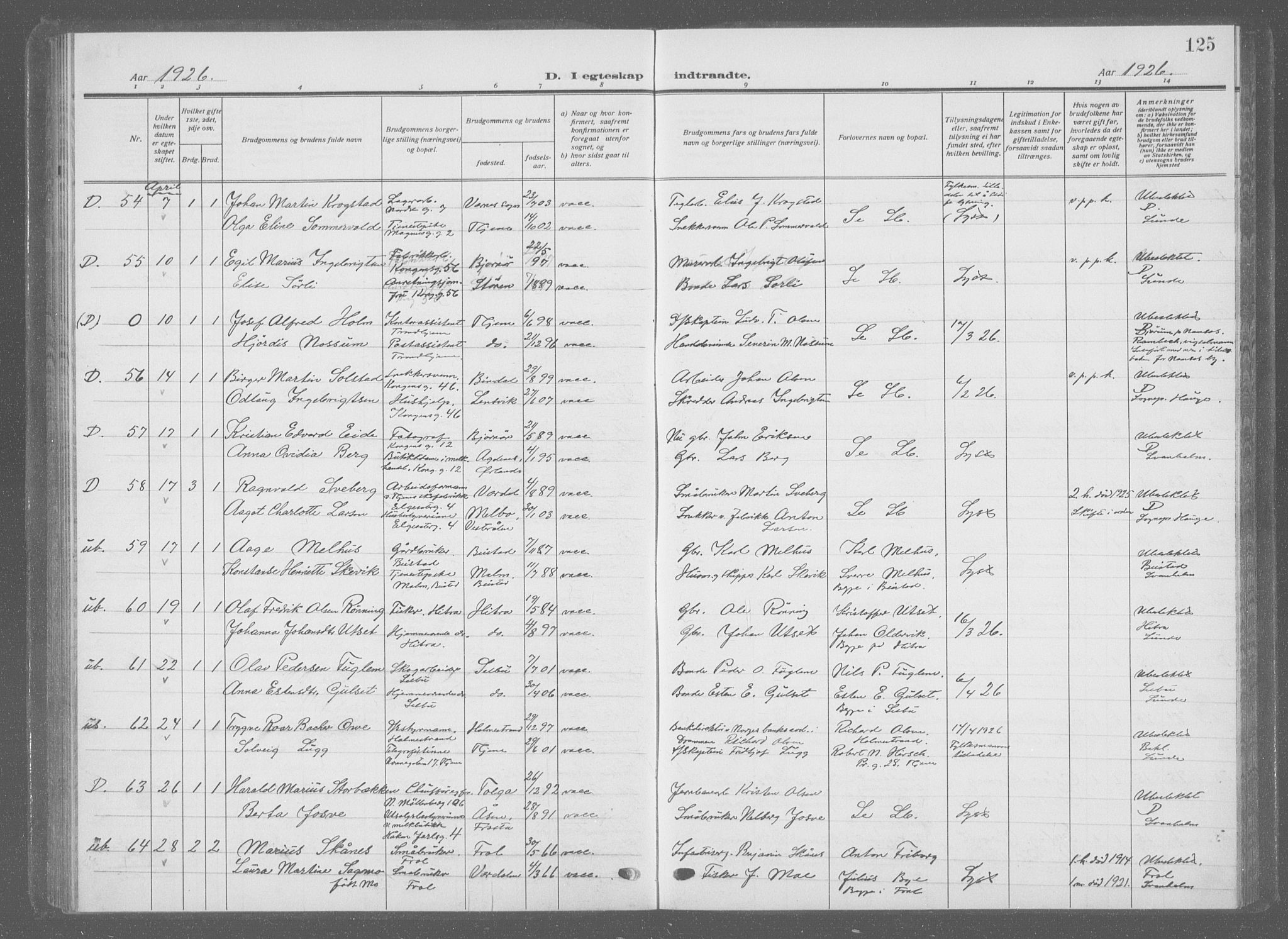 Ministerialprotokoller, klokkerbøker og fødselsregistre - Sør-Trøndelag, AV/SAT-A-1456/601/L0098: Parish register (copy) no. 601C16, 1921-1934, p. 125