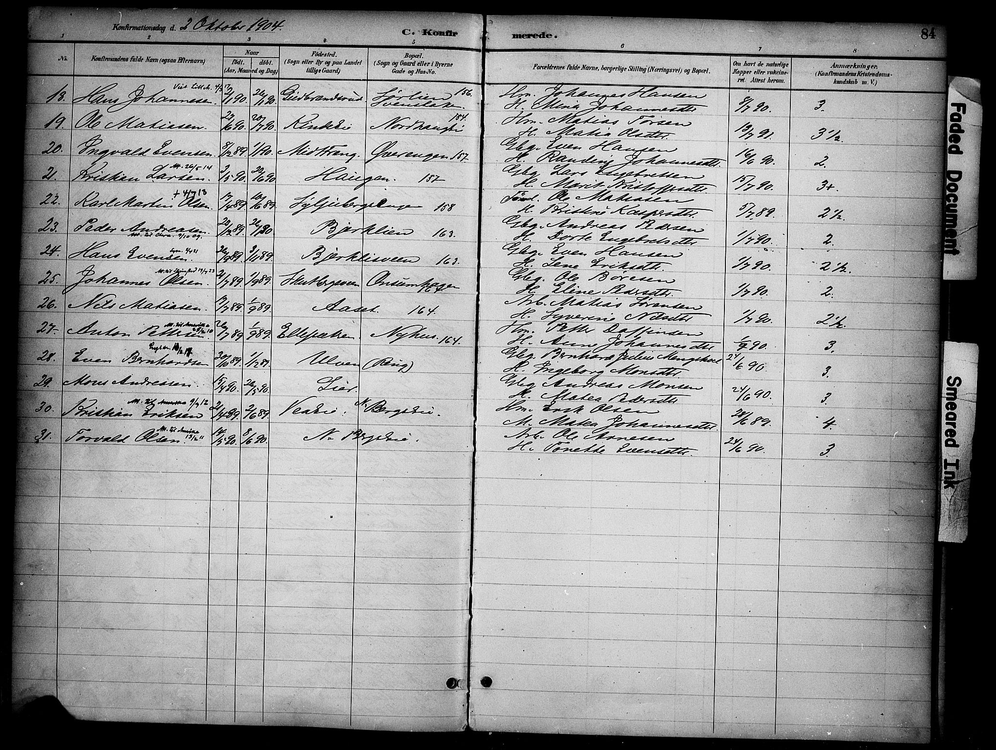 Ringsaker prestekontor, AV/SAH-PREST-014/K/Ka/L0015: Parish register (official) no. 15, 1891-1904, p. 84