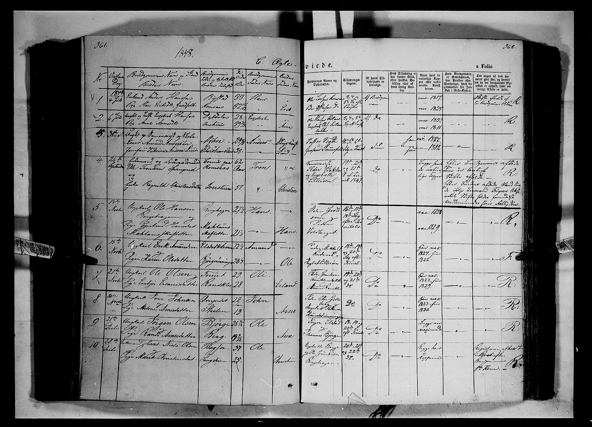 Ringebu prestekontor, SAH/PREST-082/H/Ha/Haa/L0006: Parish register (official) no. 6, 1848-1859, p. 361-362