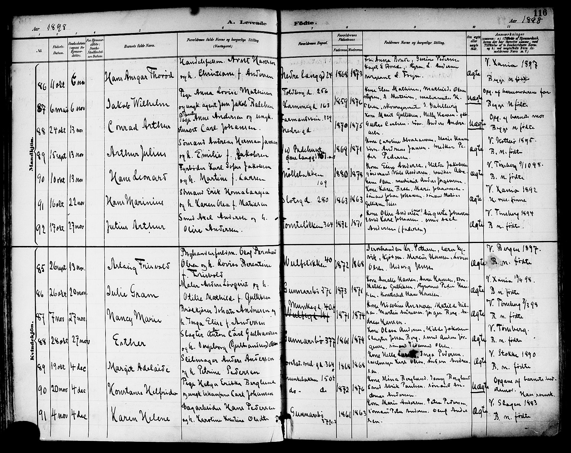 Tønsberg kirkebøker, AV/SAKO-A-330/F/Fa/L0012: Parish register (official) no. I 12, 1891-1899, p. 116