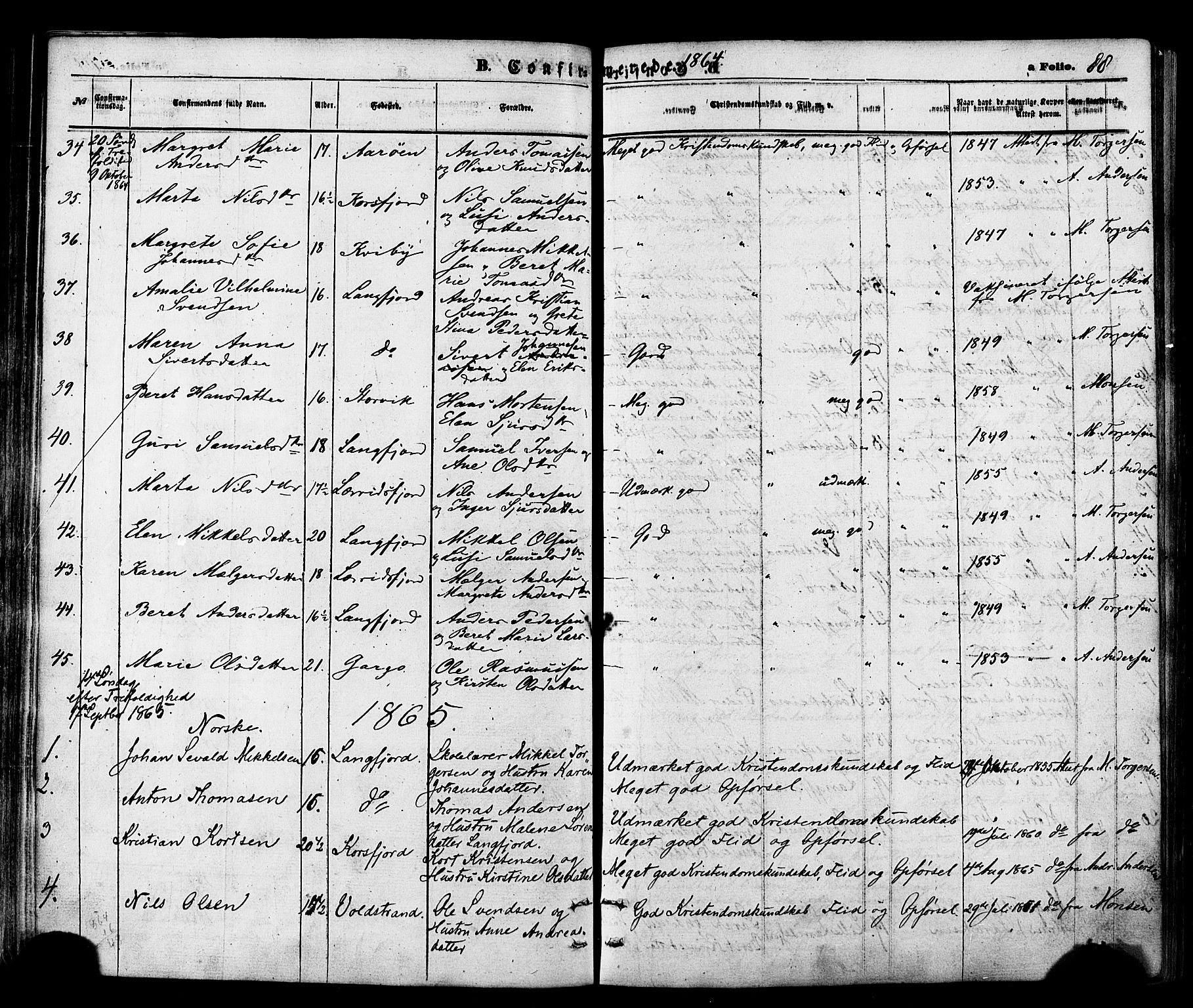 Talvik sokneprestkontor, SATØ/S-1337/H/Ha/L0011kirke: Parish register (official) no. 11, 1864-1877, p. 88