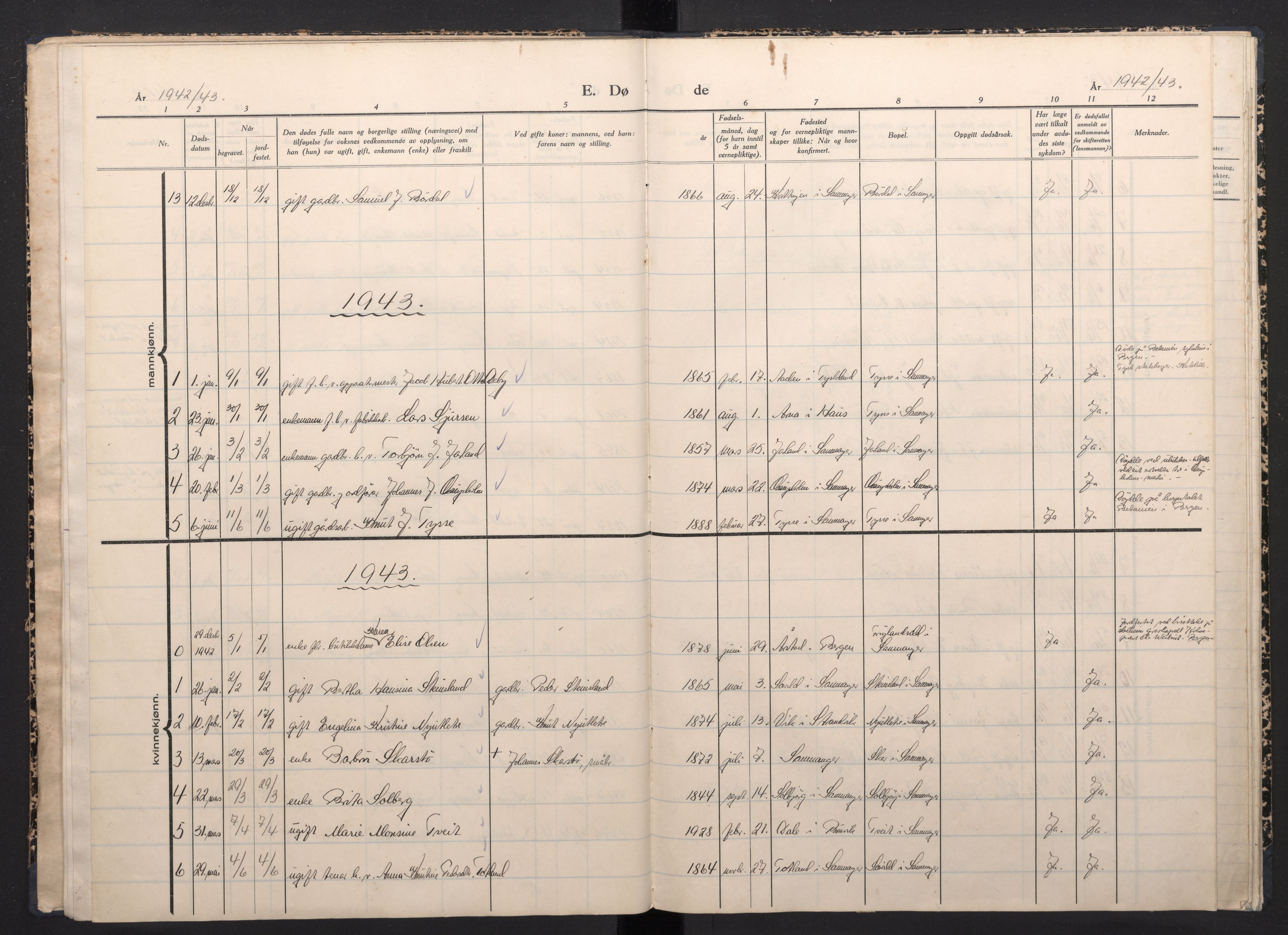 Samnanger Sokneprestembete, SAB/A-77501/H/Haa: Parish register (official) no. E 1, 1942-1944