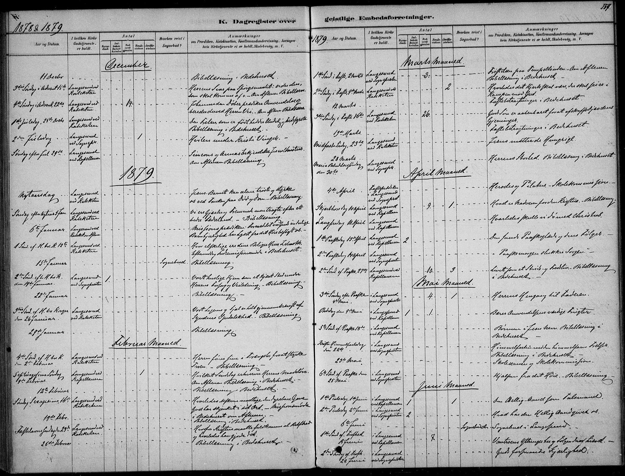 Langesund kirkebøker, AV/SAKO-A-280/F/Fa/L0002: Parish register (official) no. 2, 1878-1892, p. 157