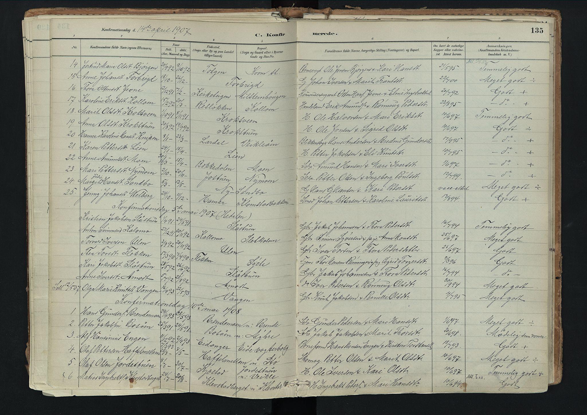 Nord-Fron prestekontor, SAH/PREST-080/H/Ha/Haa/L0003: Parish register (official) no. 3, 1884-1914, p. 135