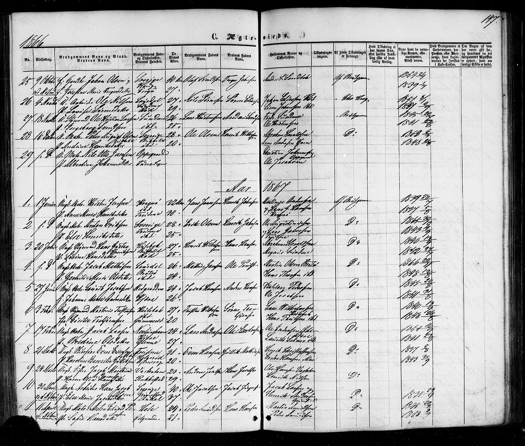 Nøtterøy kirkebøker, AV/SAKO-A-354/G/Gb/L0001: Parish register (copy) no. II 1, 1856-1874, p. 147