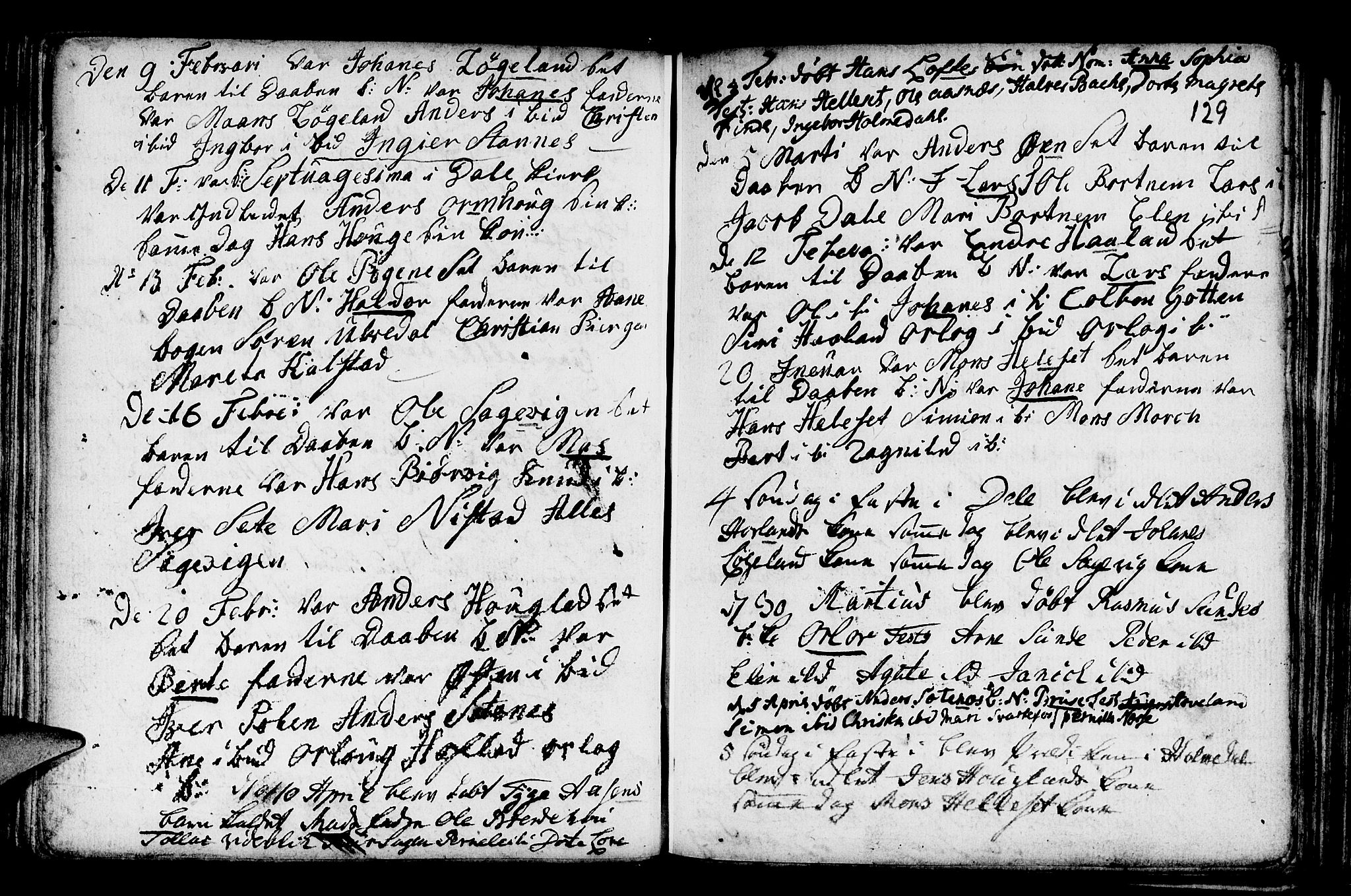 Fjaler sokneprestembete, SAB/A-79801/H/Haa/Haaa/L0001: Parish register (official) no. A 1, 1755-1778, p. 129