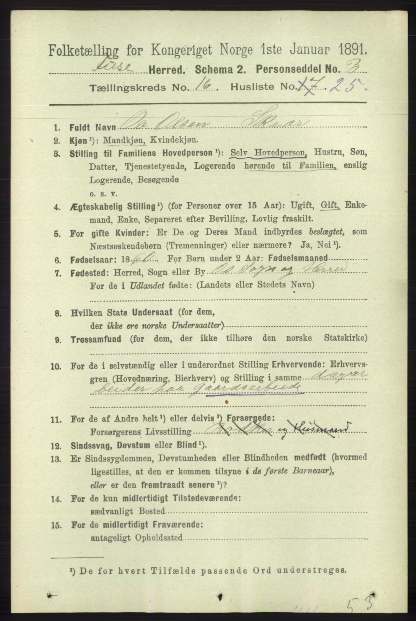 RA, 1891 census for 1241 Fusa, 1891, p. 3741