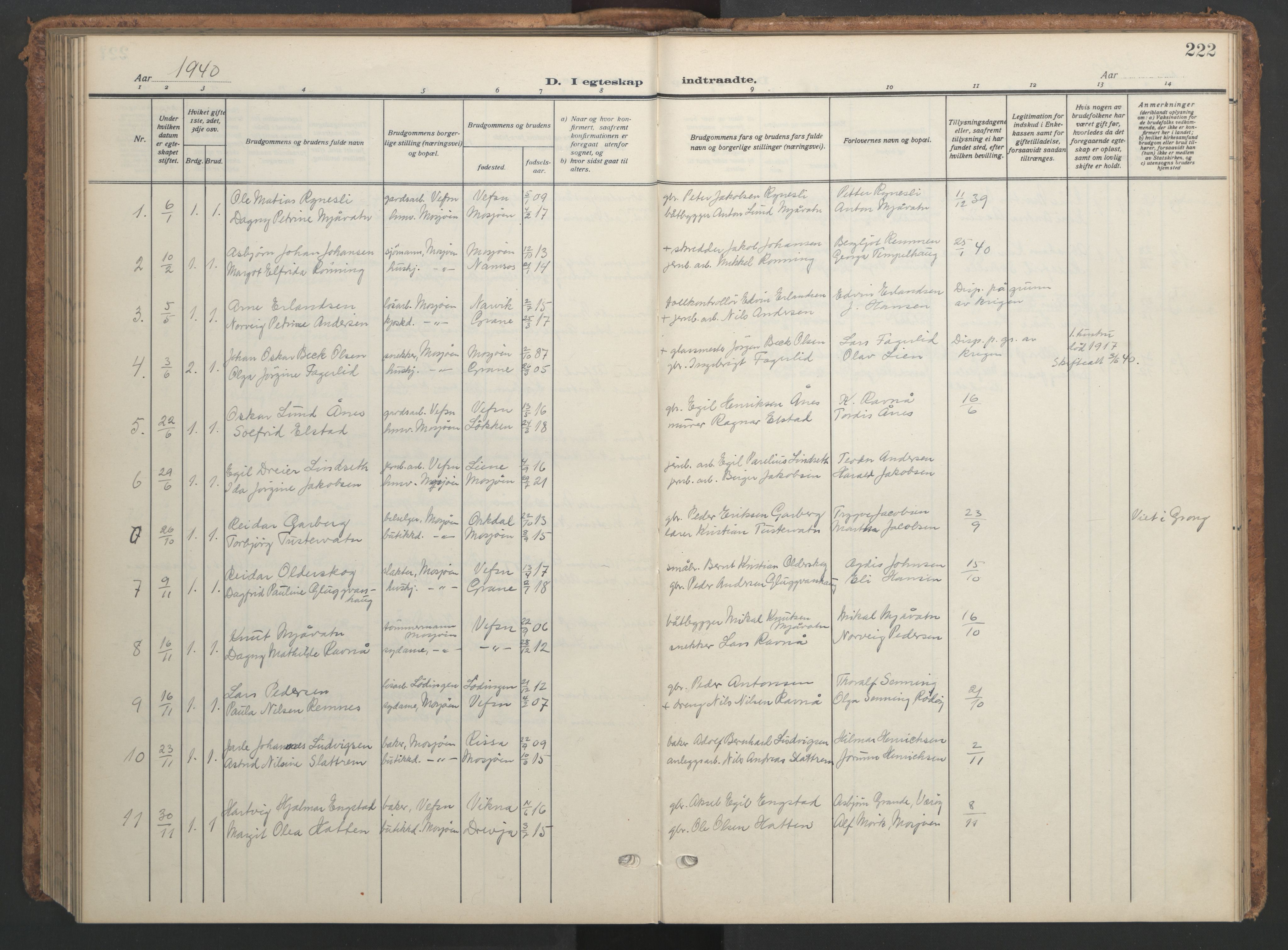 Ministerialprotokoller, klokkerbøker og fødselsregistre - Nordland, SAT/A-1459/820/L0303: Parish register (copy) no. 820C05, 1917-1952, p. 222