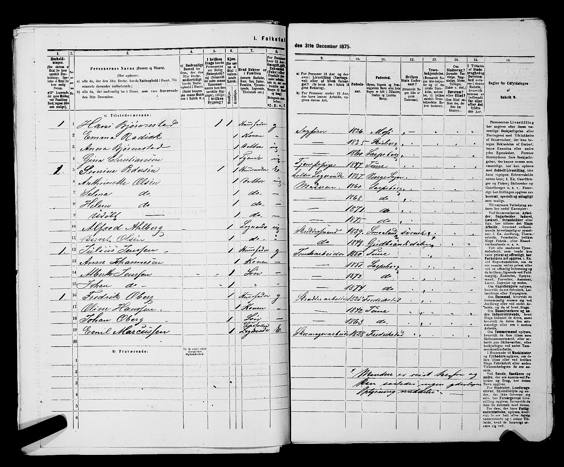 RA, 1875 census for 0102P Sarpsborg, 1875, p. 280