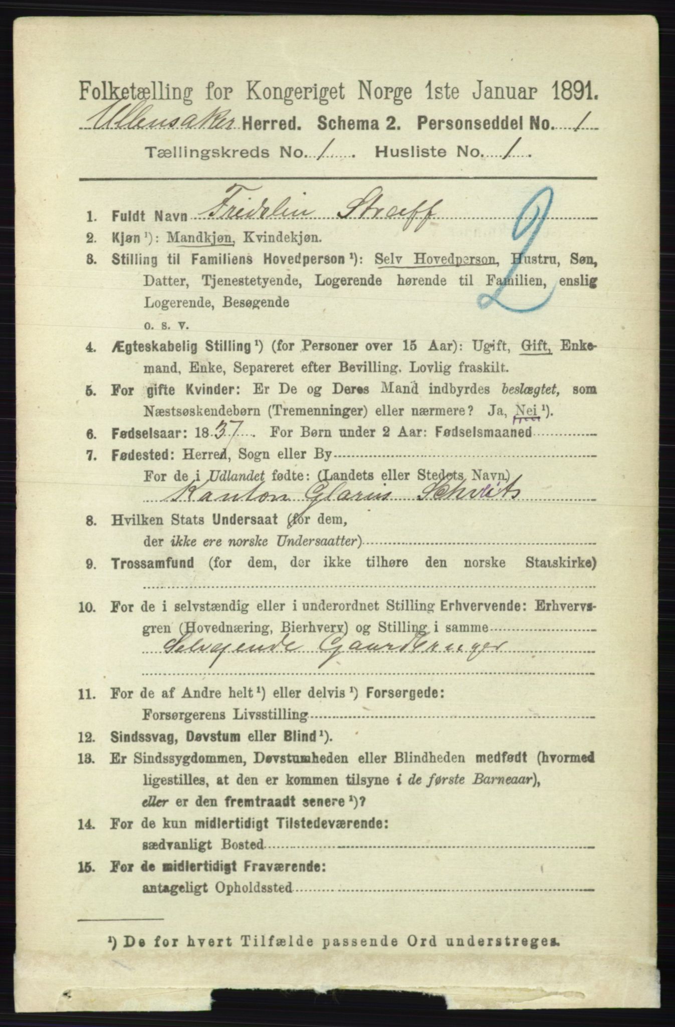 RA, 1891 census for 0235 Ullensaker, 1891, p. 129