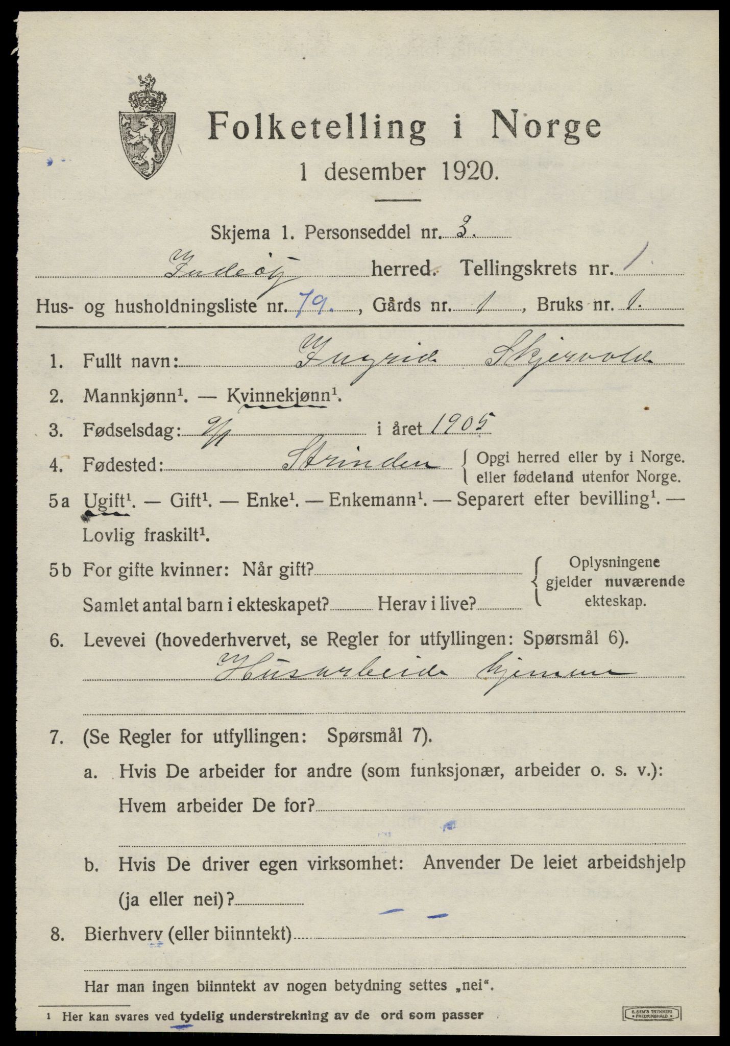 SAT, 1920 census for Inderøy, 1920, p. 1821