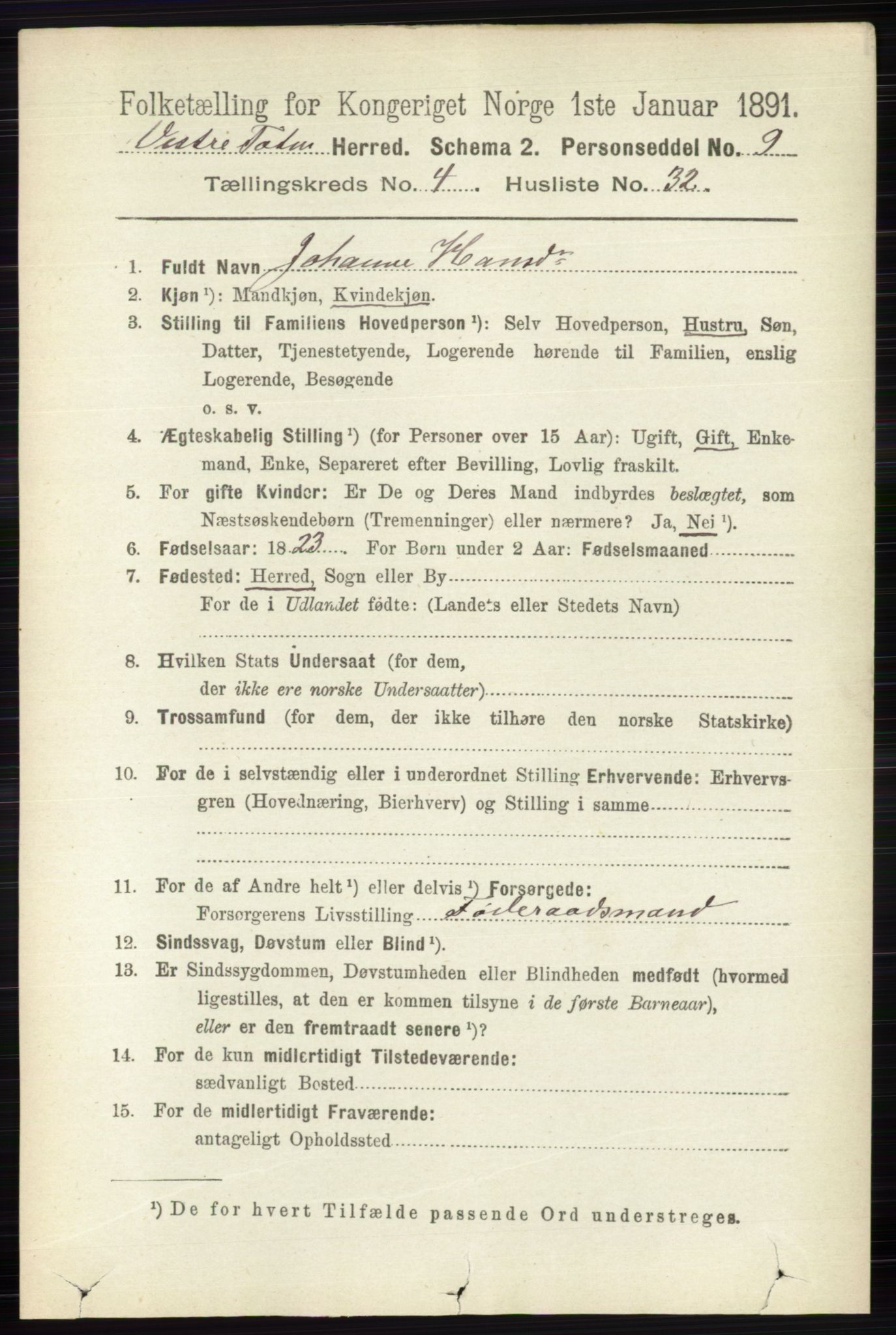 RA, 1891 census for 0529 Vestre Toten, 1891, p. 2893