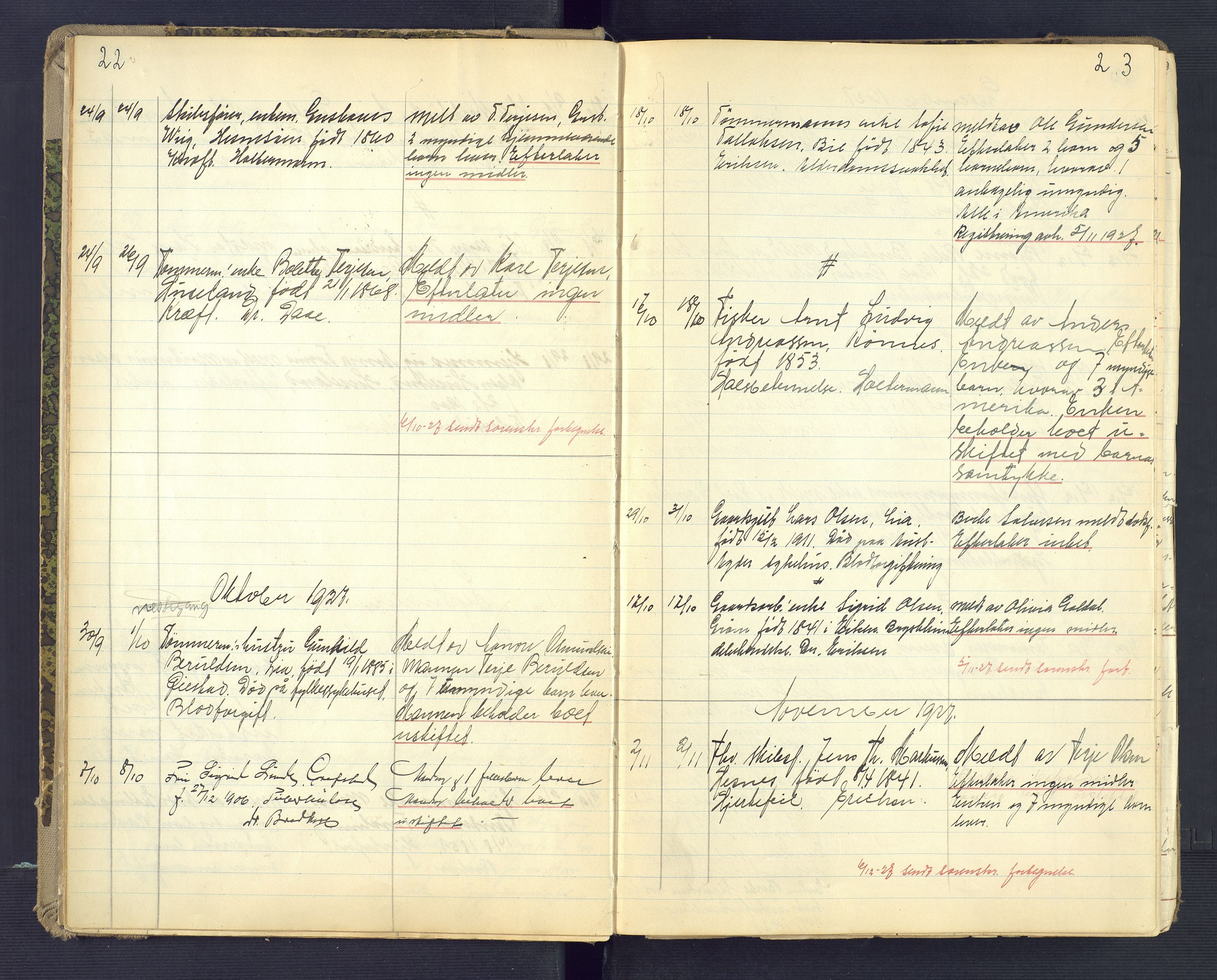 Landvik og Fjære lensmannskontor, SAK/1241-0027/F/Fe/L0003: Anmeldte dødsfall nr 32, 1926-1935, p. 22-23