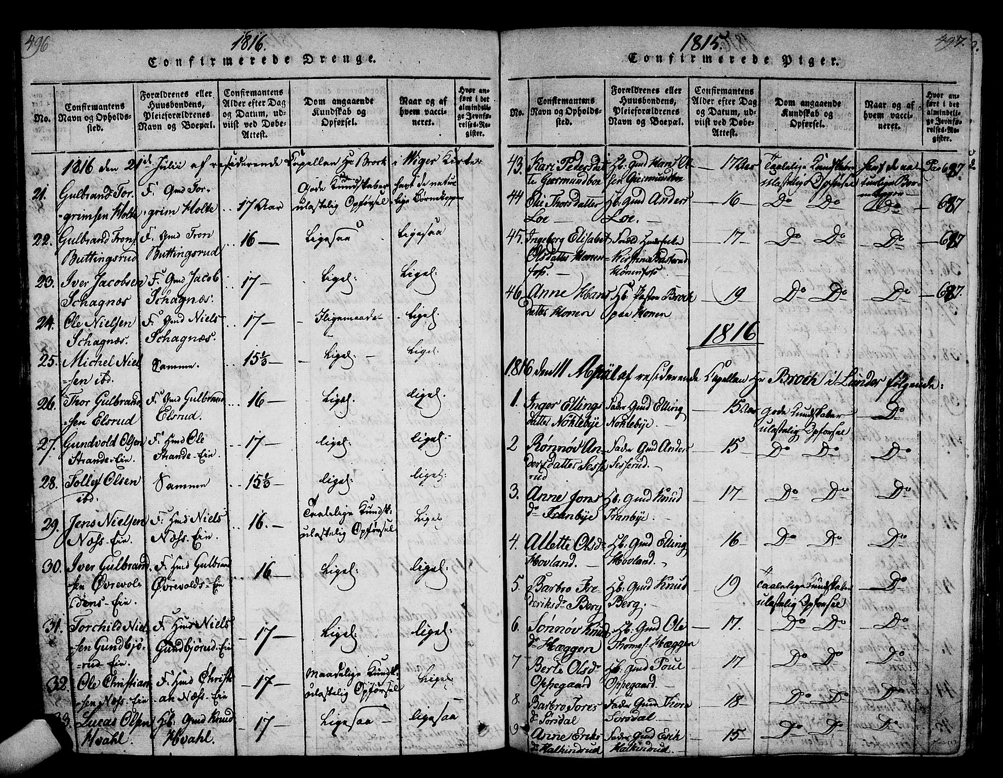 Norderhov kirkebøker, AV/SAKO-A-237/F/Fa/L0008: Parish register (official) no. 8, 1814-1833, p. 496-497