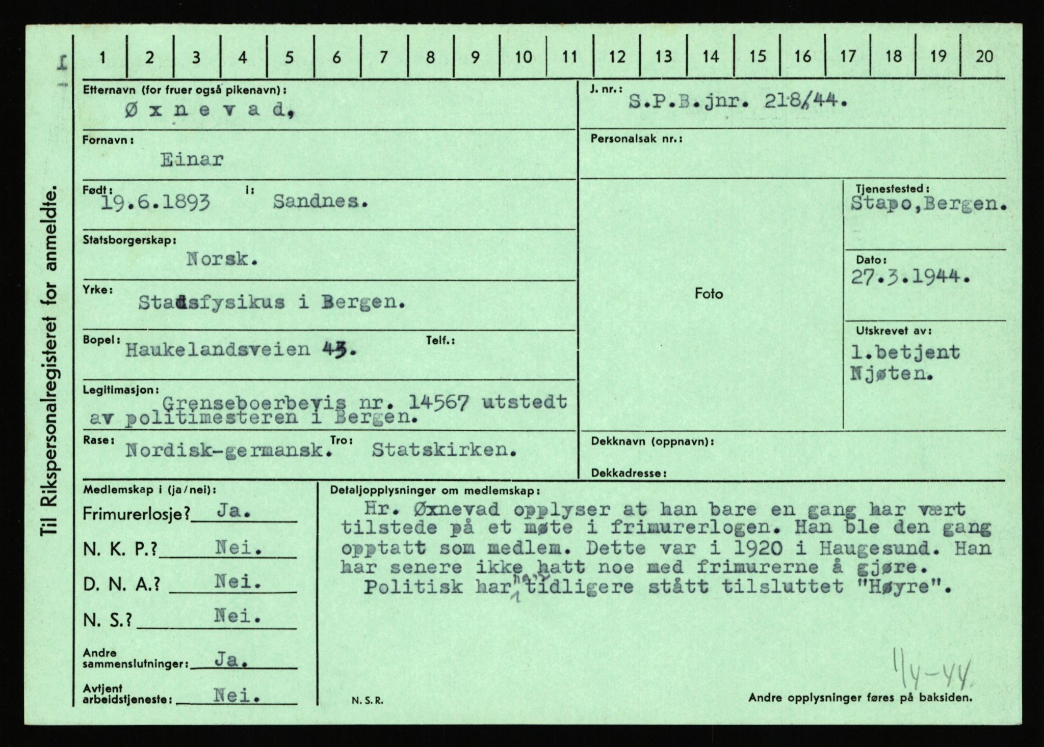 Statspolitiet - Hovedkontoret / Osloavdelingen, AV/RA-S-1329/C/Ca/L0016: Uberg - Øystese, 1943-1945, p. 4176