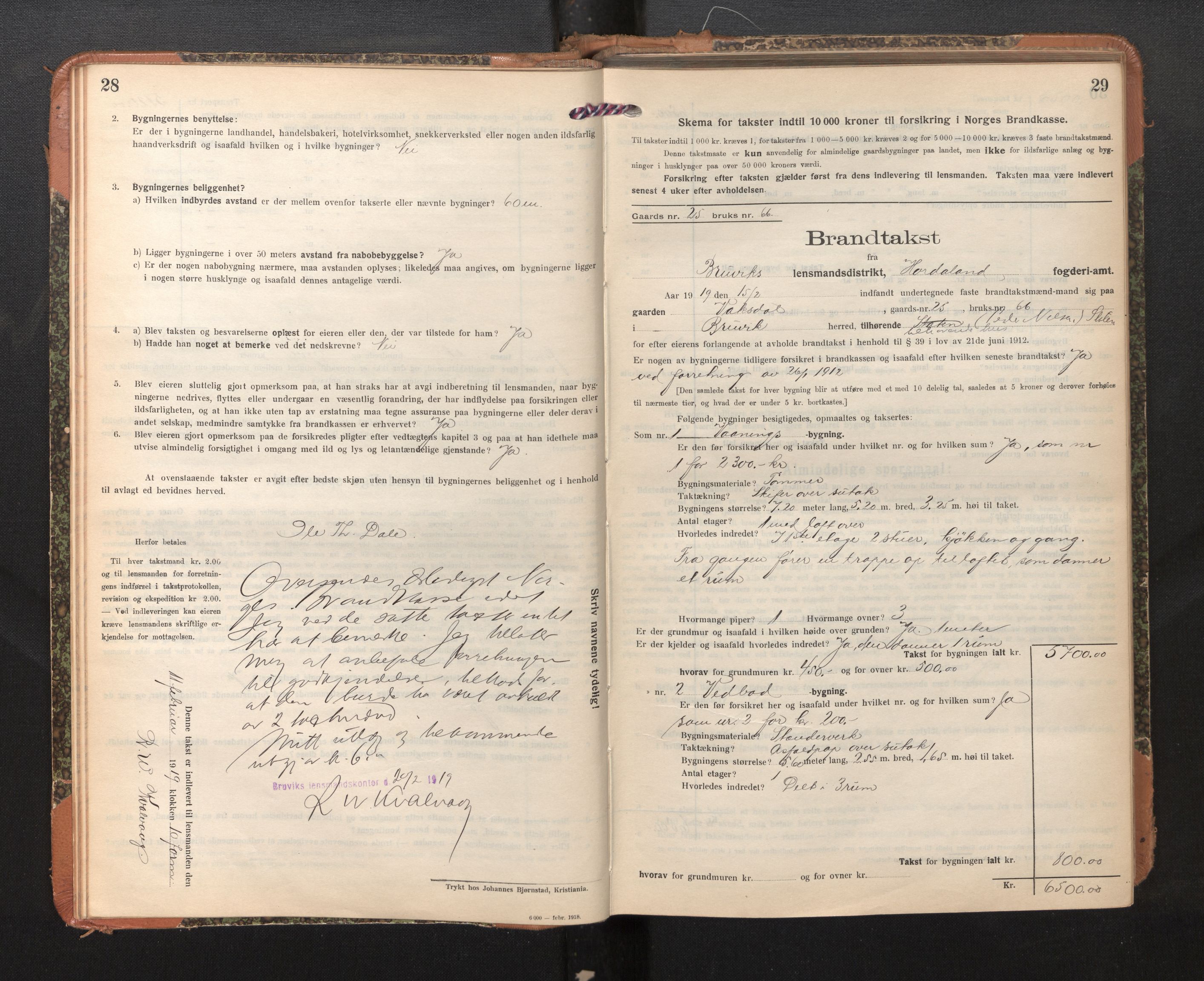 Lensmannen i Bruvik, AV/SAB-A-31301/0012/L0009: Branntakstprotokoll, skjematakst, 1918-1925, p. 28-29