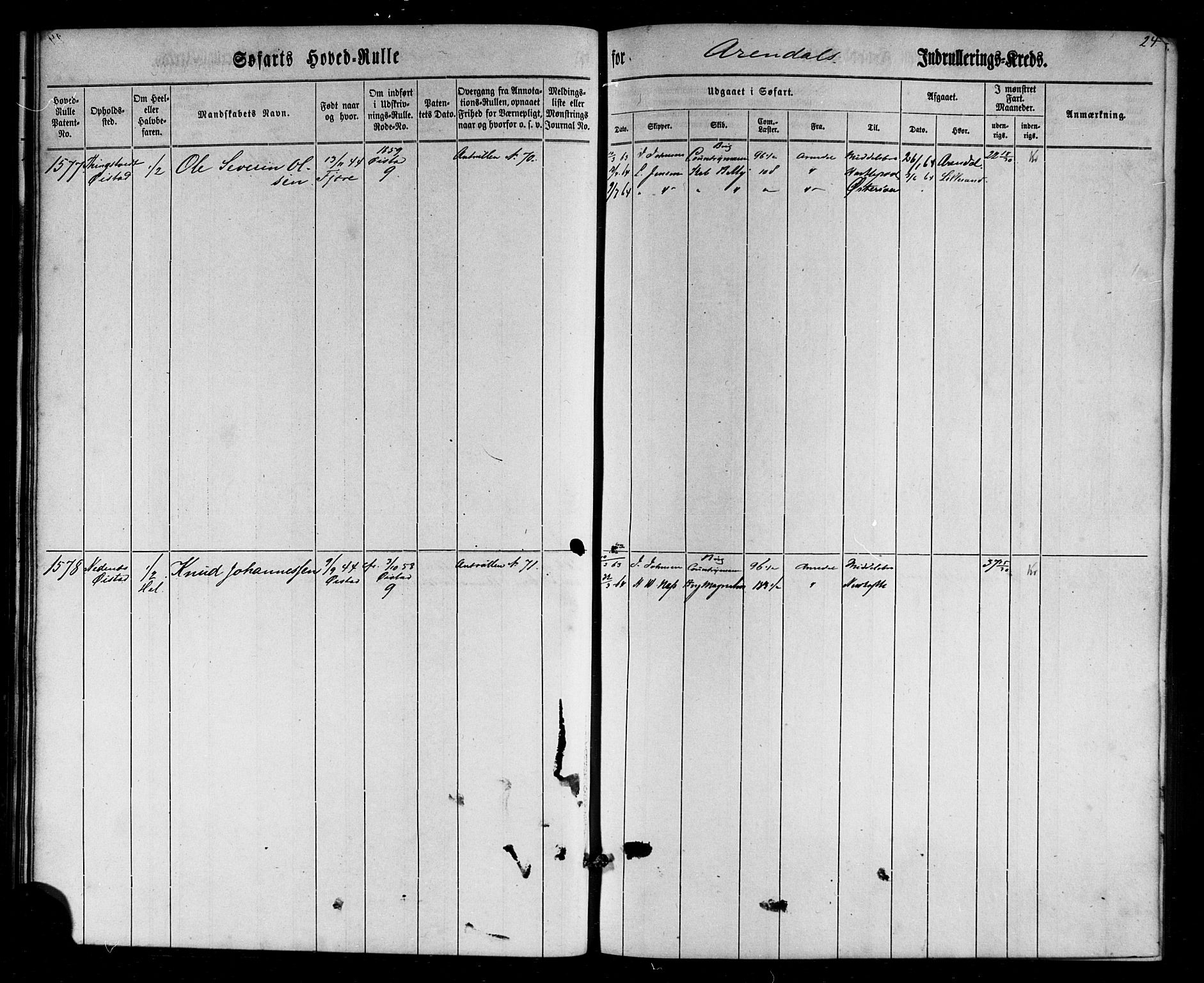 Arendal mønstringskrets, AV/SAK-2031-0012/F/Fb/L0002: Hovedrulle nr 1533-1724 uten register, E-3, 1863-1864, p. 24