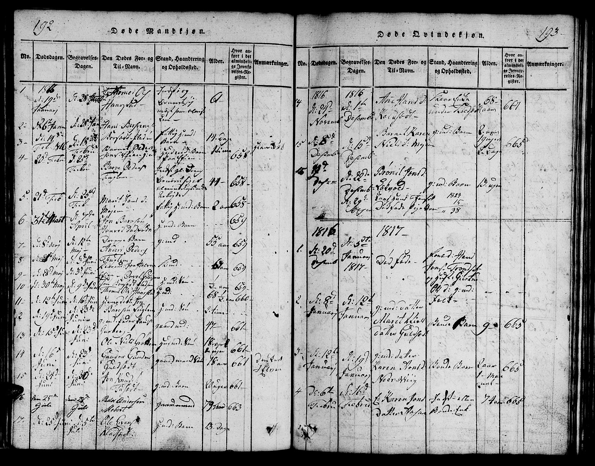 Ministerialprotokoller, klokkerbøker og fødselsregistre - Sør-Trøndelag, SAT/A-1456/695/L1152: Parish register (copy) no. 695C03, 1816-1831, p. 192-193