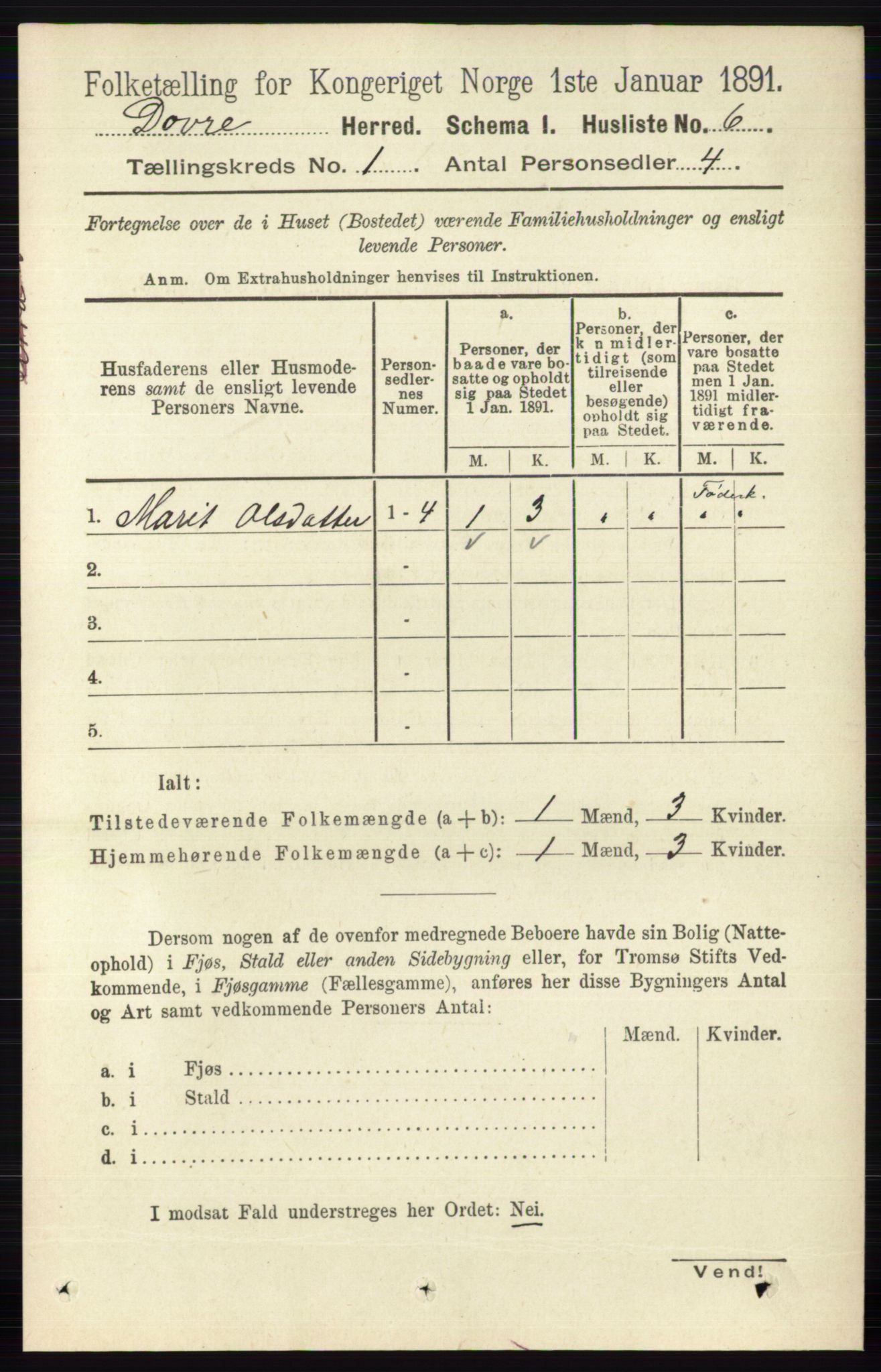 RA, 1891 census for 0511 Dovre, 1891, p. 23