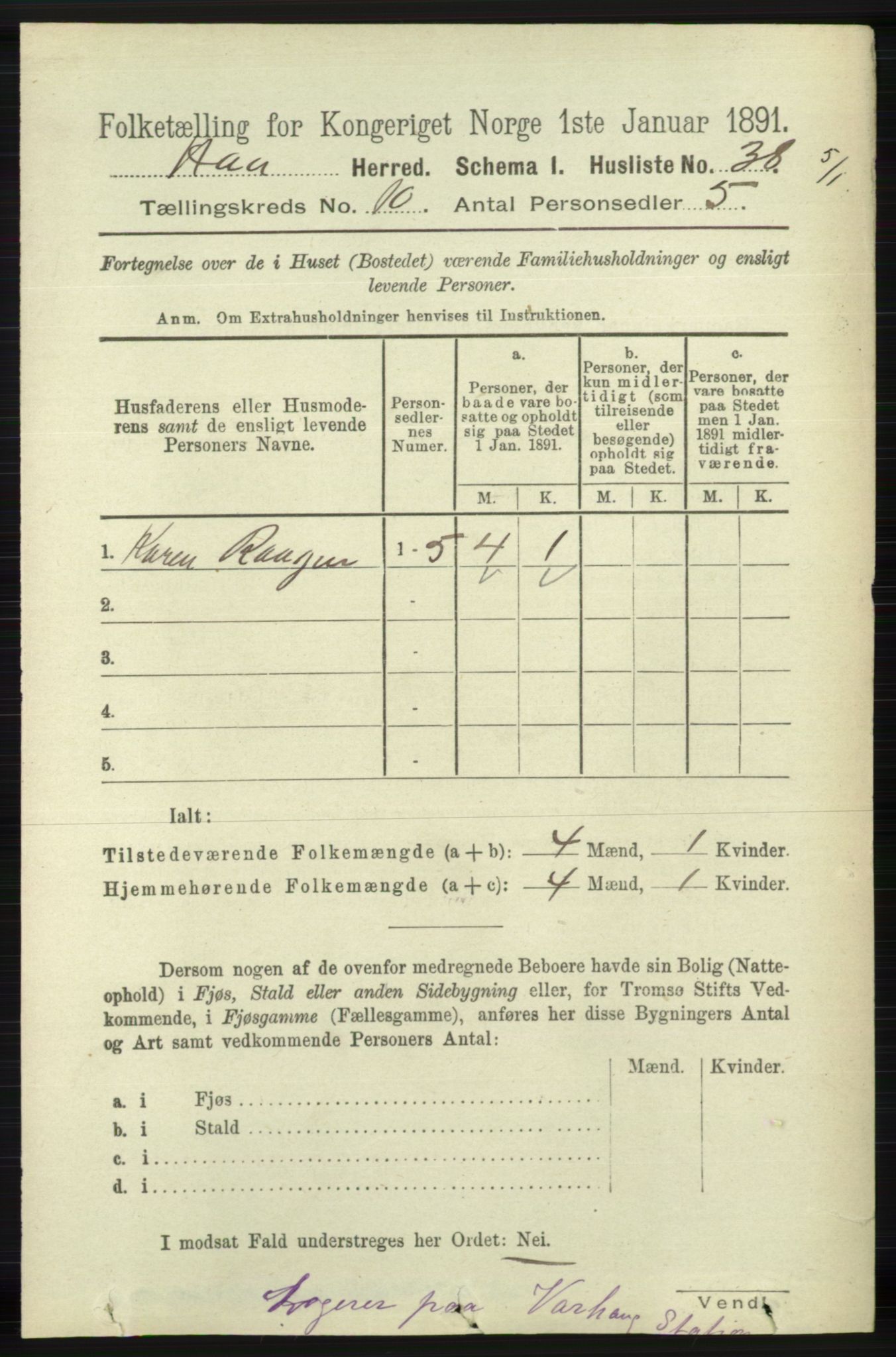 RA, 1891 census for 1119 Hå, 1891, p. 2409