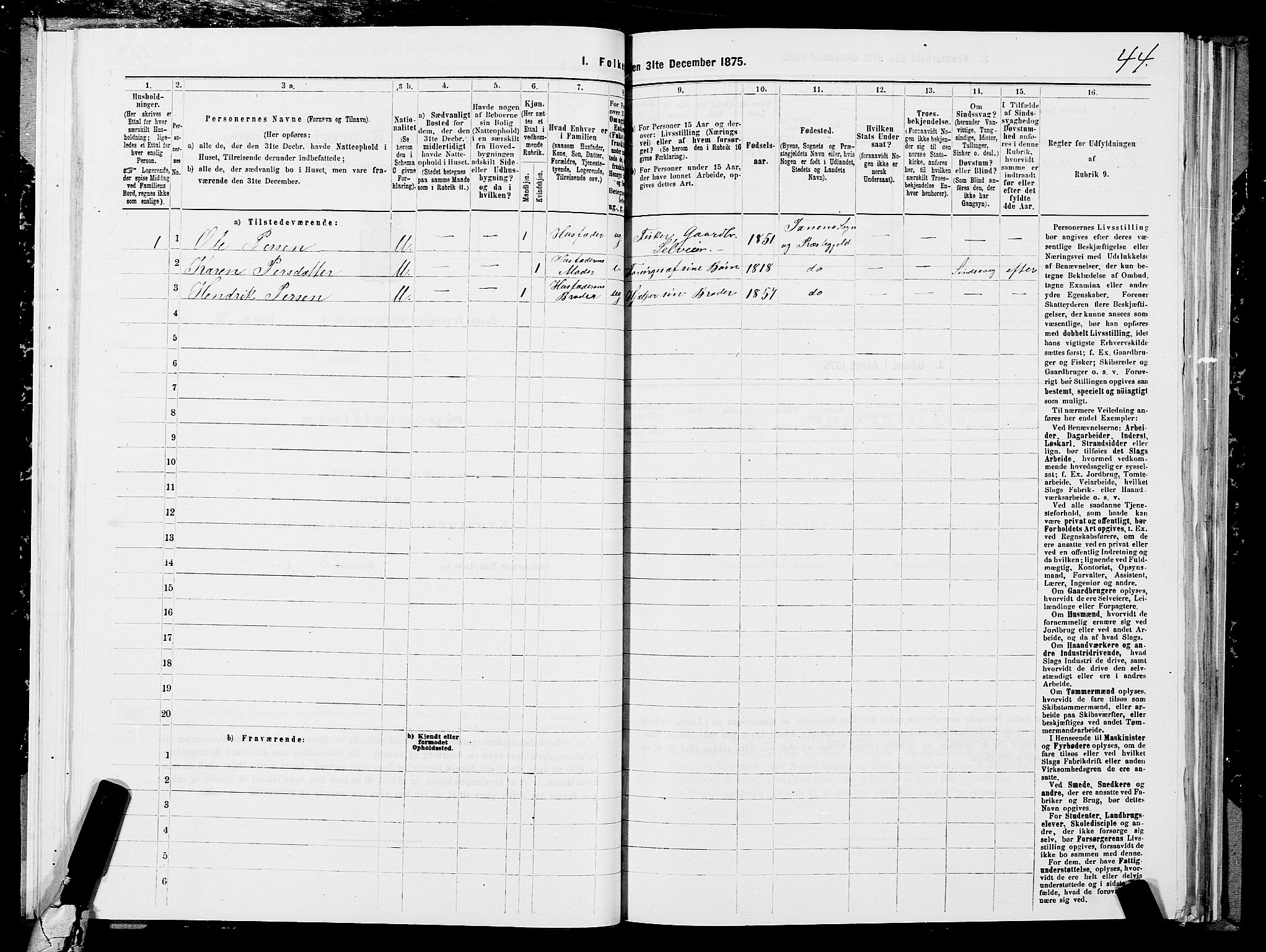 SATØ, 1875 census for 2025P Tana, 1875, p. 3044