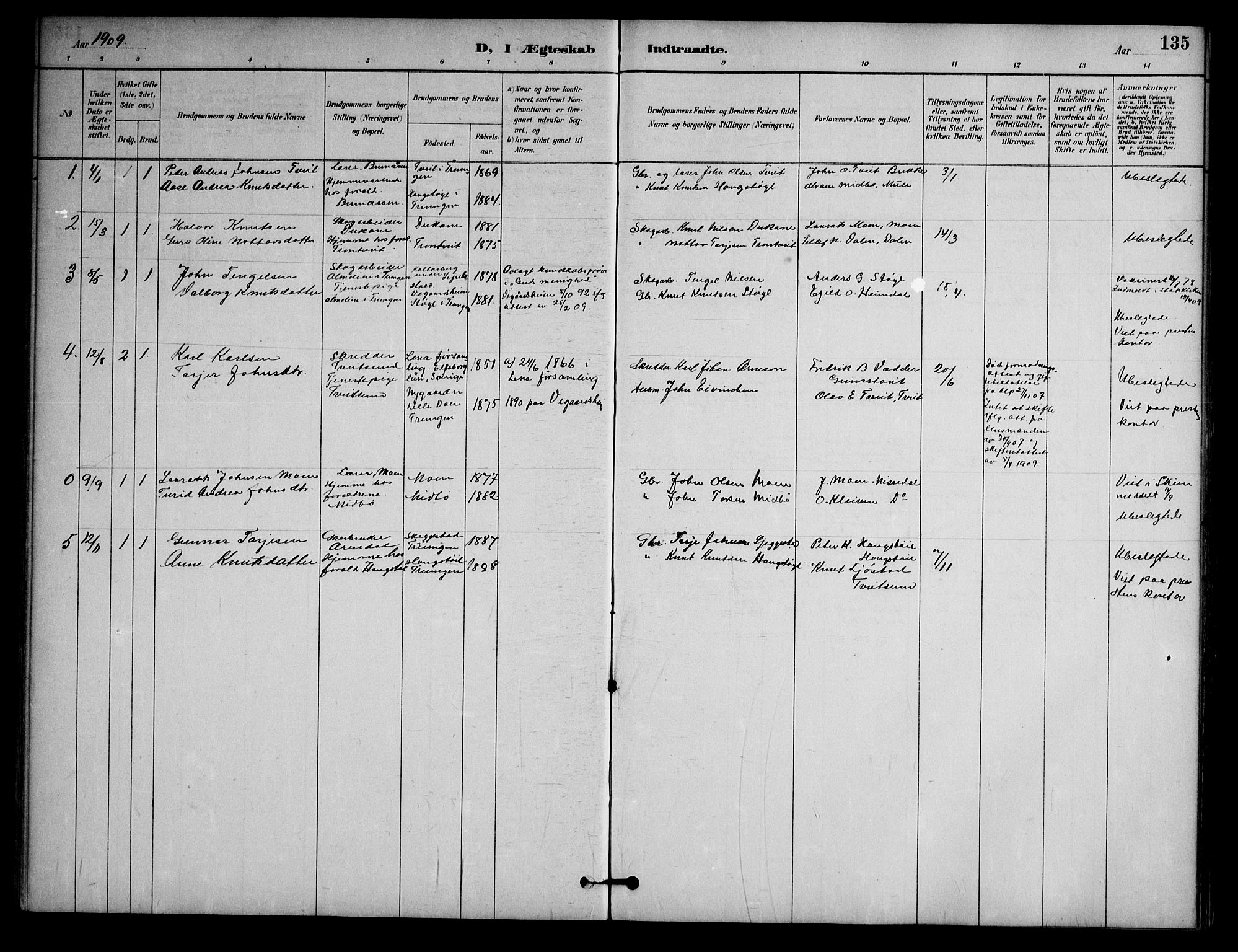 Nissedal kirkebøker, SAKO/A-288/G/Ga/L0003: Parish register (copy) no. I 3, 1887-1911, p. 135