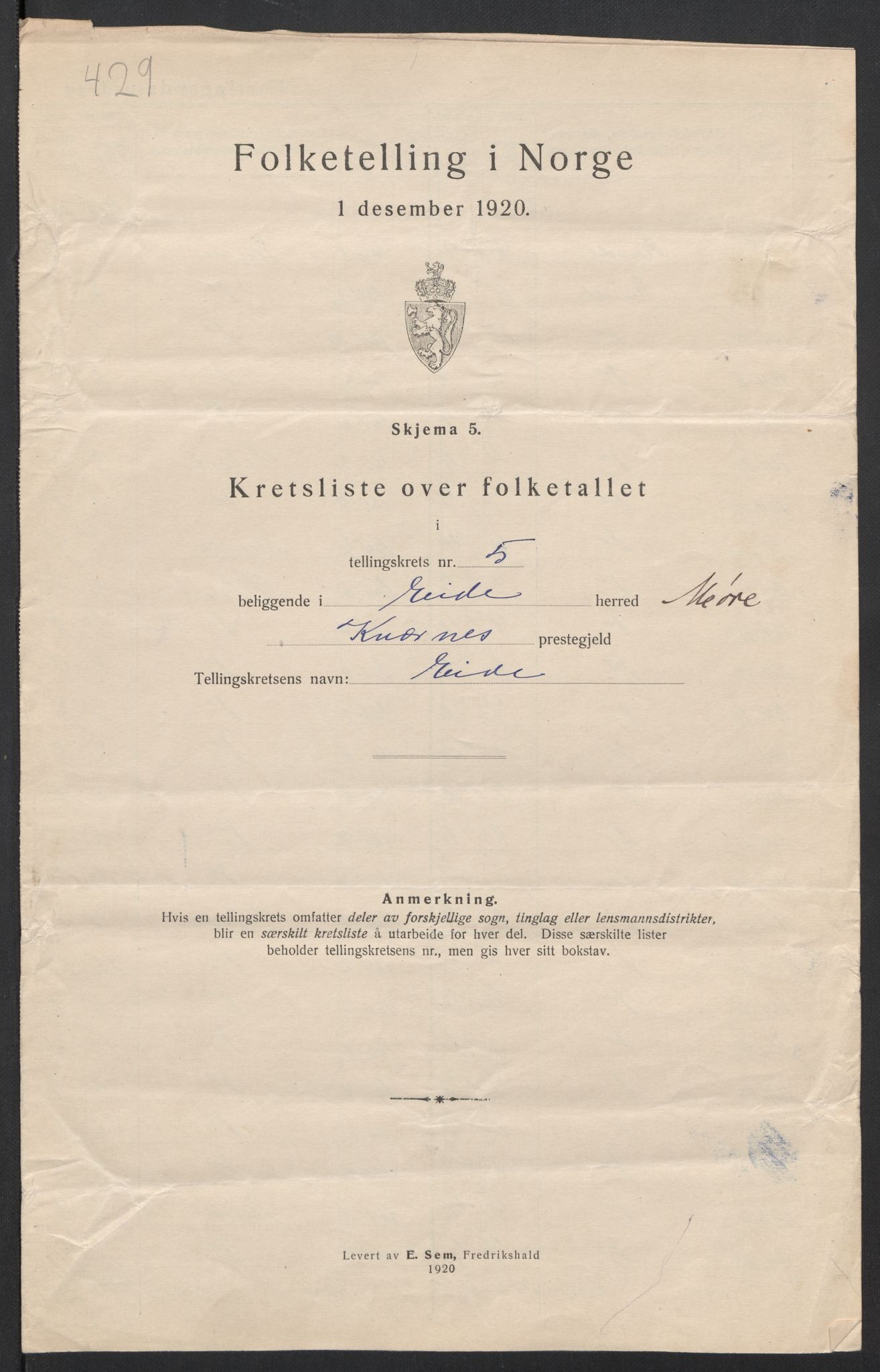 SAT, 1920 census for Eid (MR), 1920, p. 18