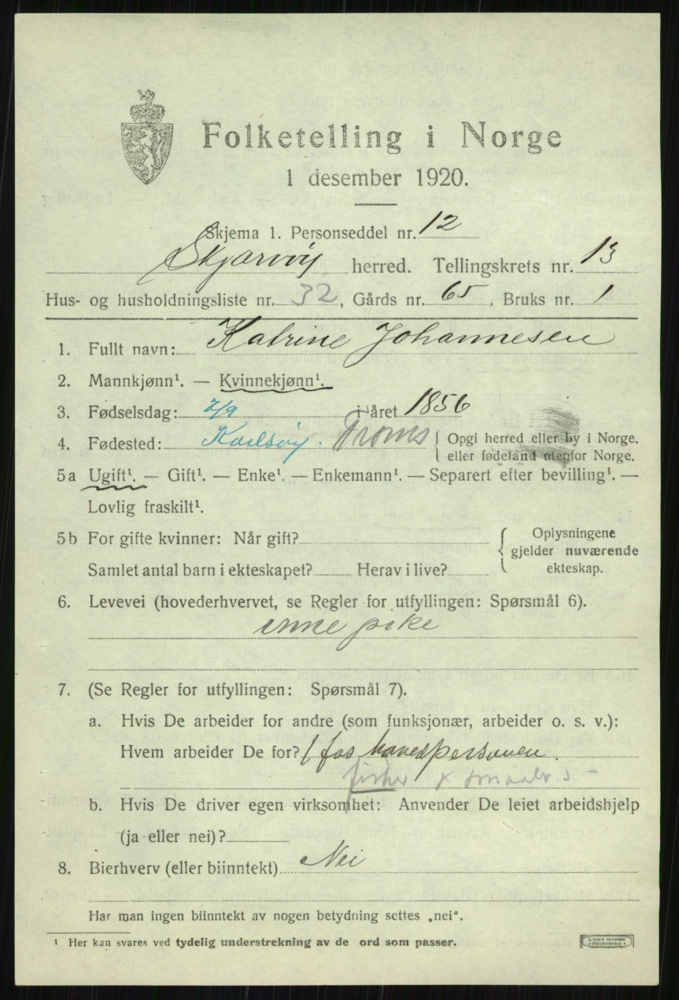 SATØ, 1920 census for Skjervøy, 1920, p. 6795