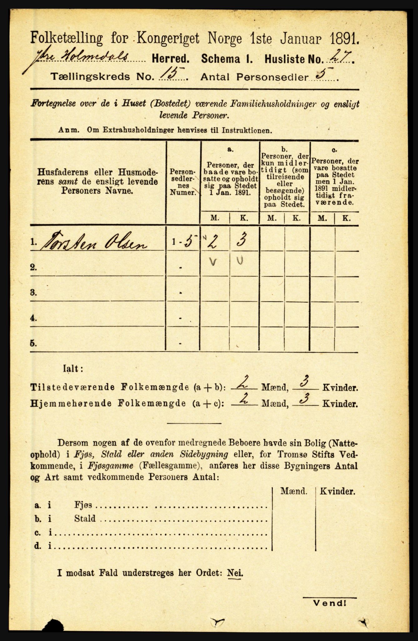 RA, 1891 census for 1429 Ytre Holmedal, 1891, p. 3983