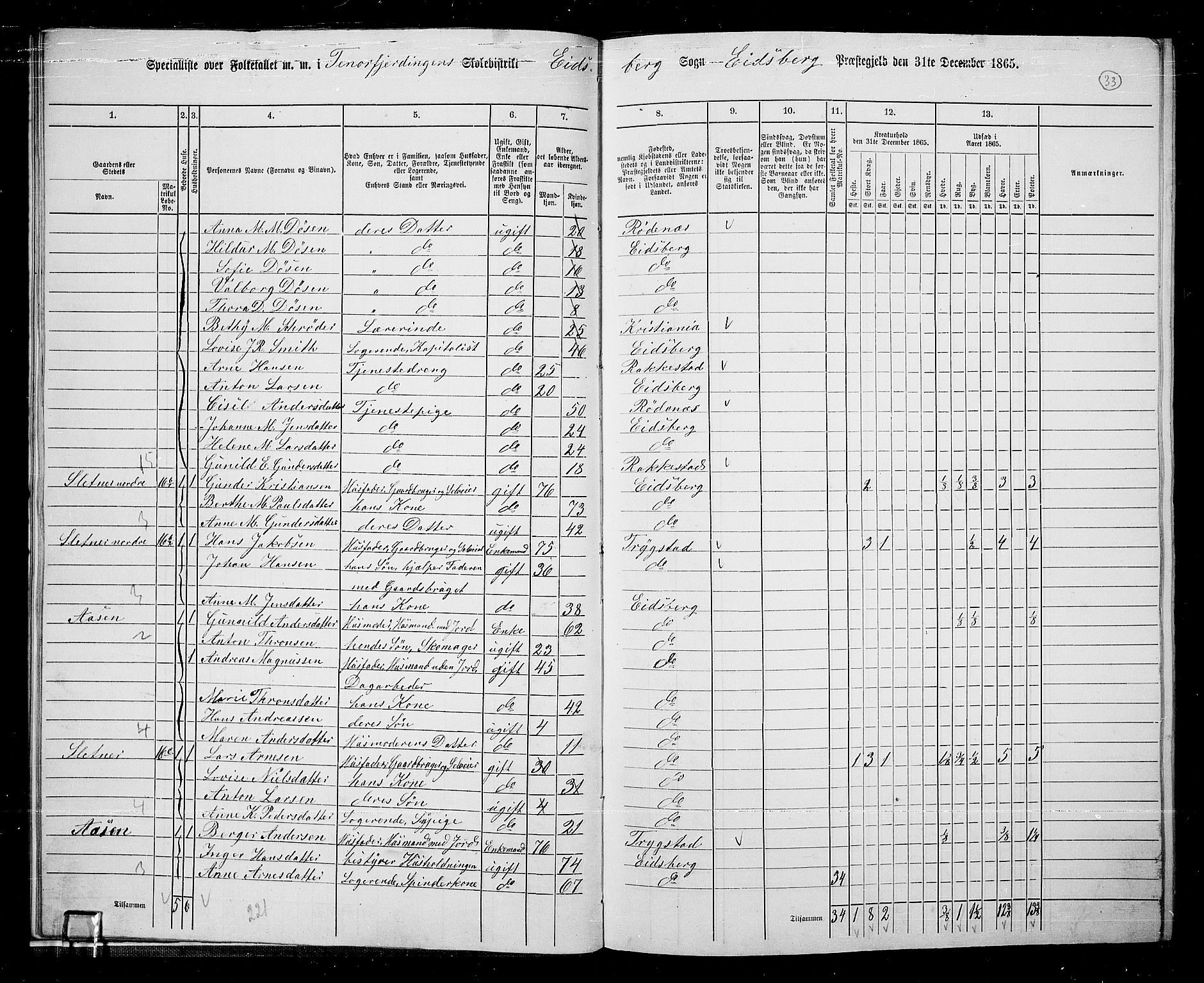 RA, 1865 census for Eidsberg, 1865, p. 28