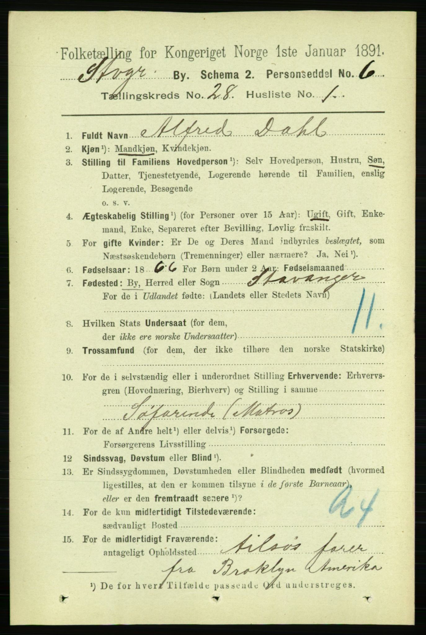 RA, 1891 census for 1103 Stavanger, 1891, p. 29158