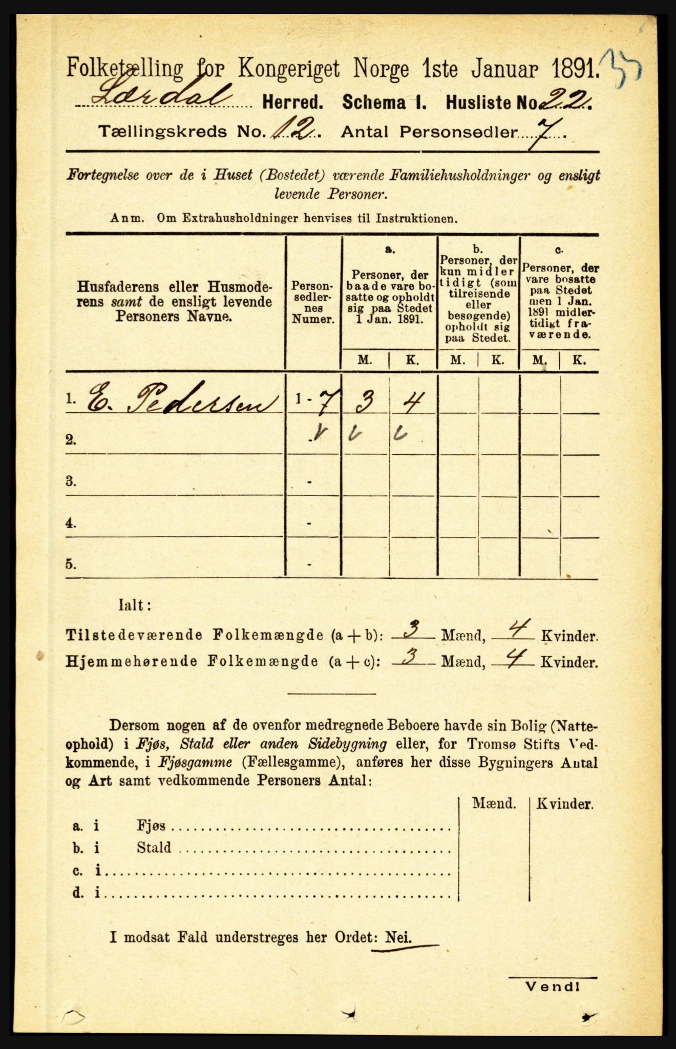 RA, 1891 census for 1422 Lærdal, 1891, p. 2540