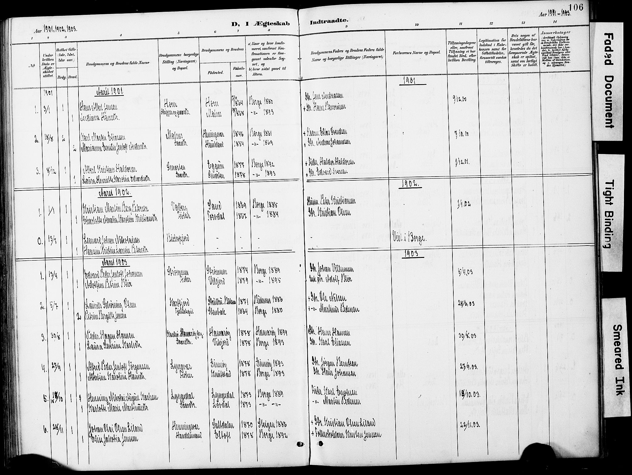 Ministerialprotokoller, klokkerbøker og fødselsregistre - Nordland, SAT/A-1459/884/L1197: Parish register (copy) no. 884C03, 1888-1926, p. 106